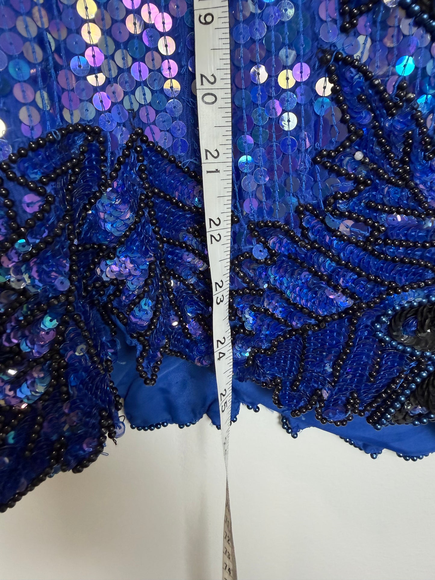 Vintage Stenay Silk Blue Sequin Beaded Floral Evening Top Blouse 2X