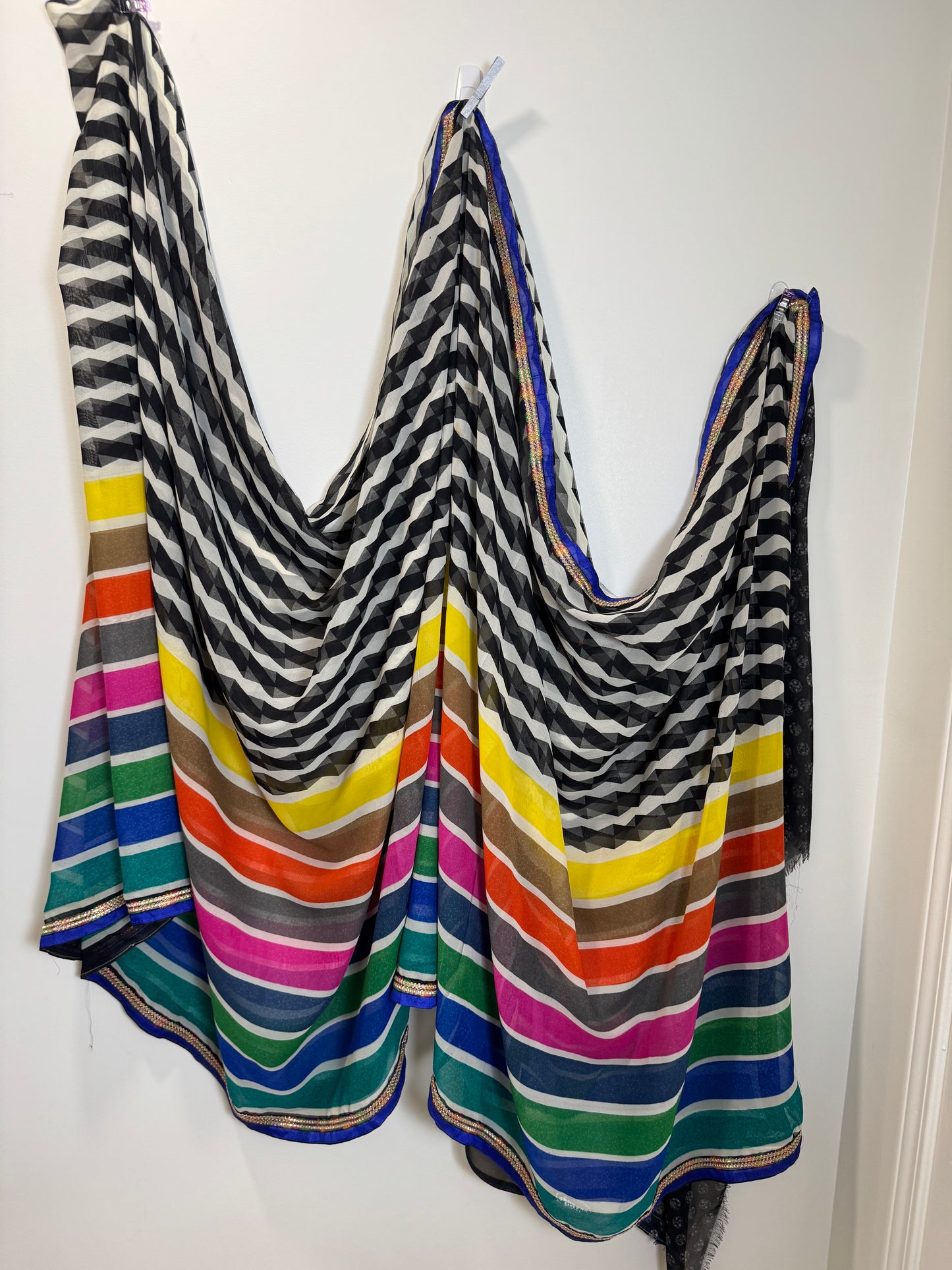 Multicolor Unfinished Sari w/Blouse piece