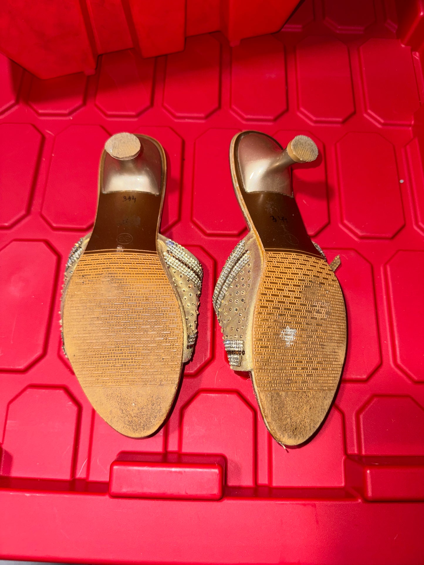 Gold Mesh Mule Heels - 6