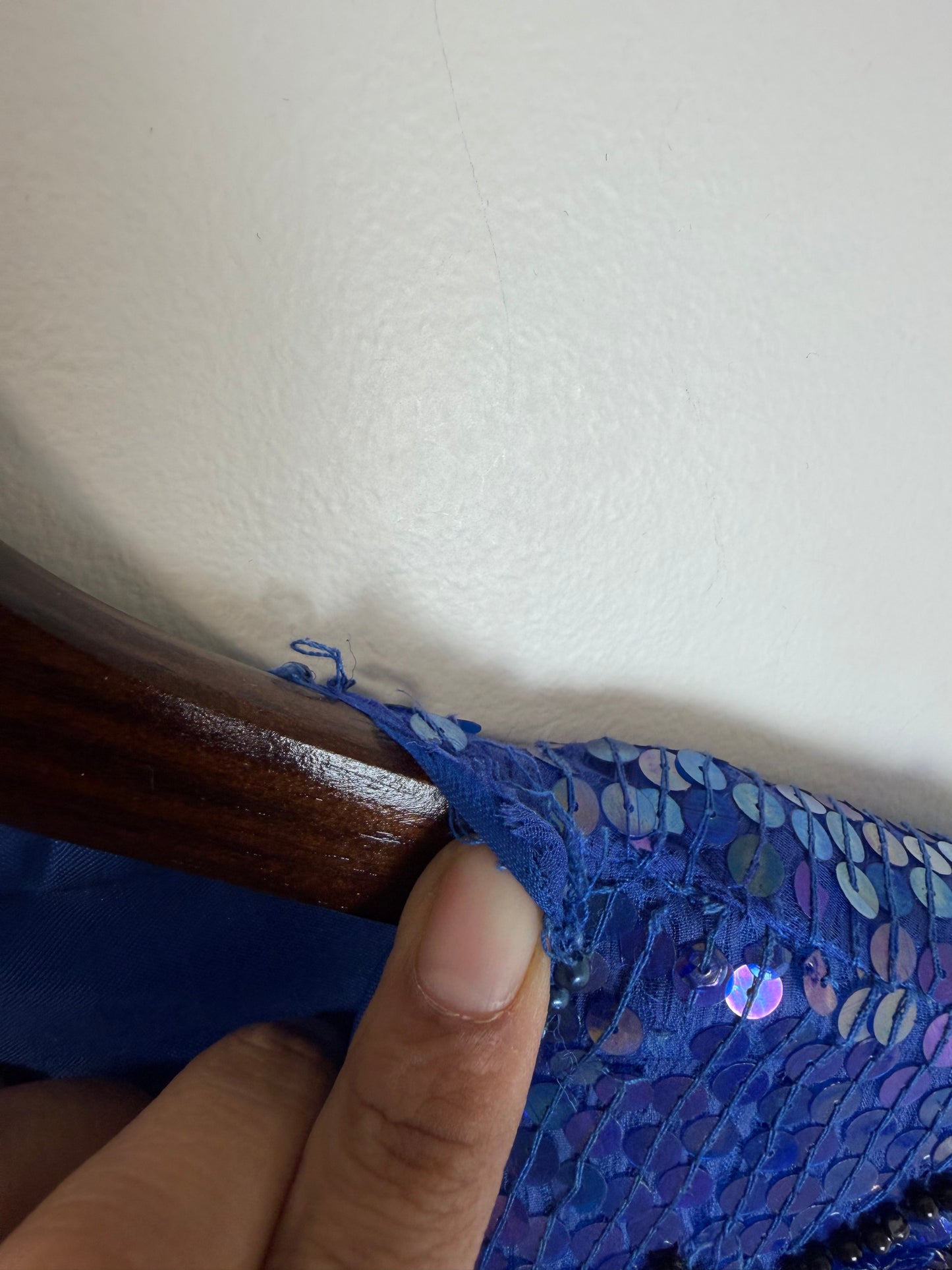Vintage Stenay Silk Blue Sequin Beaded Floral Evening Top Blouse 2X