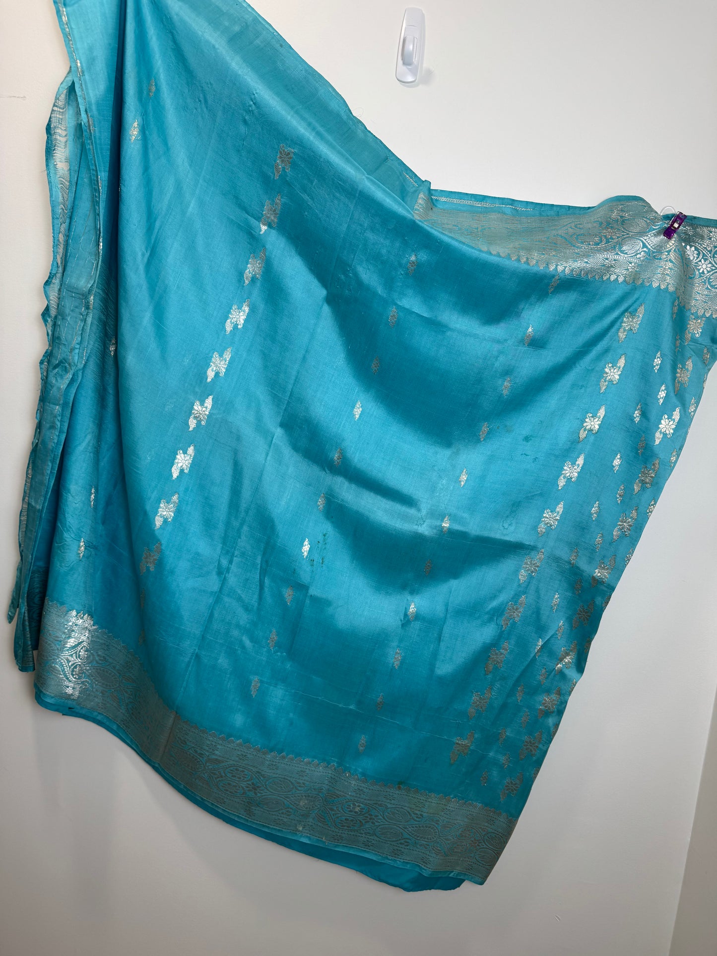Teal Silver Sari Only