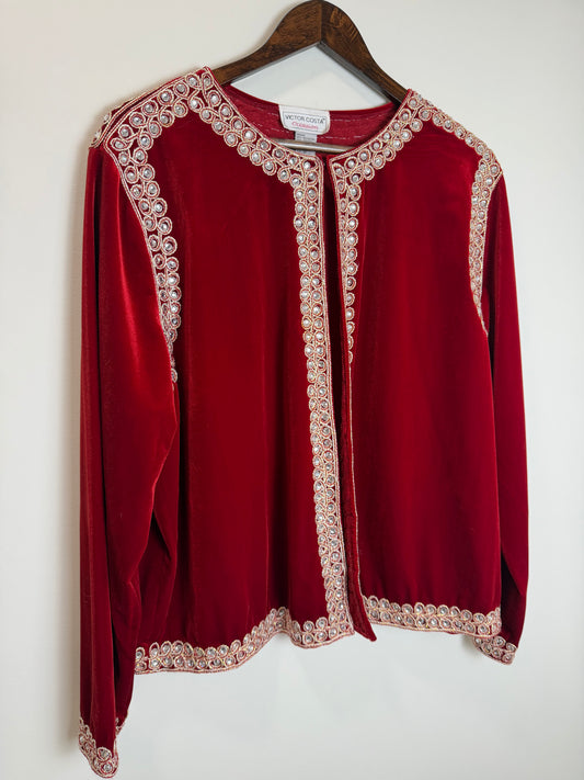 Victor Costa Red Velvet Rhinestone Trim Evening Jacket Women’s 2X
