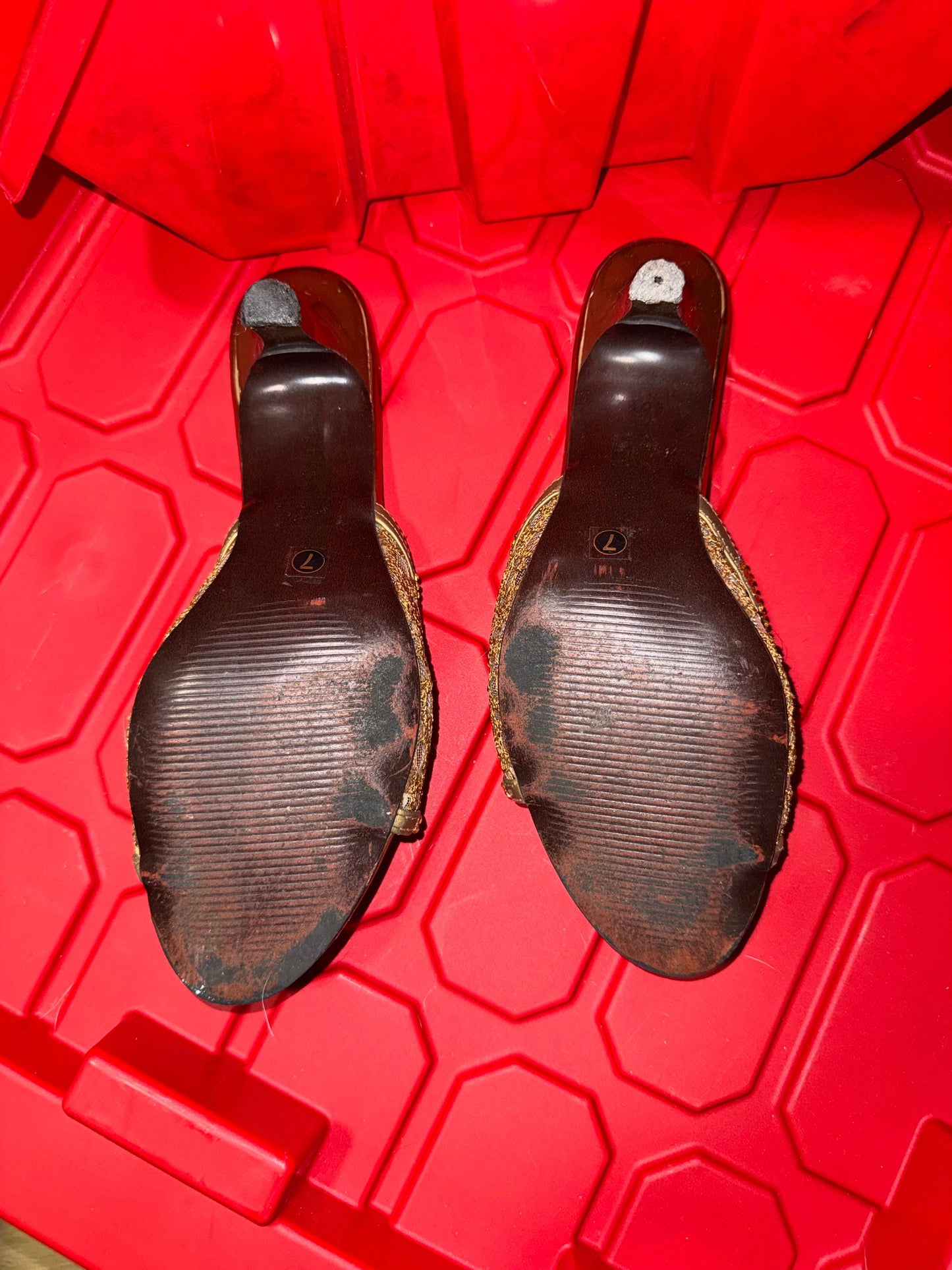 Bronze Mesh Mule Heels - 7
