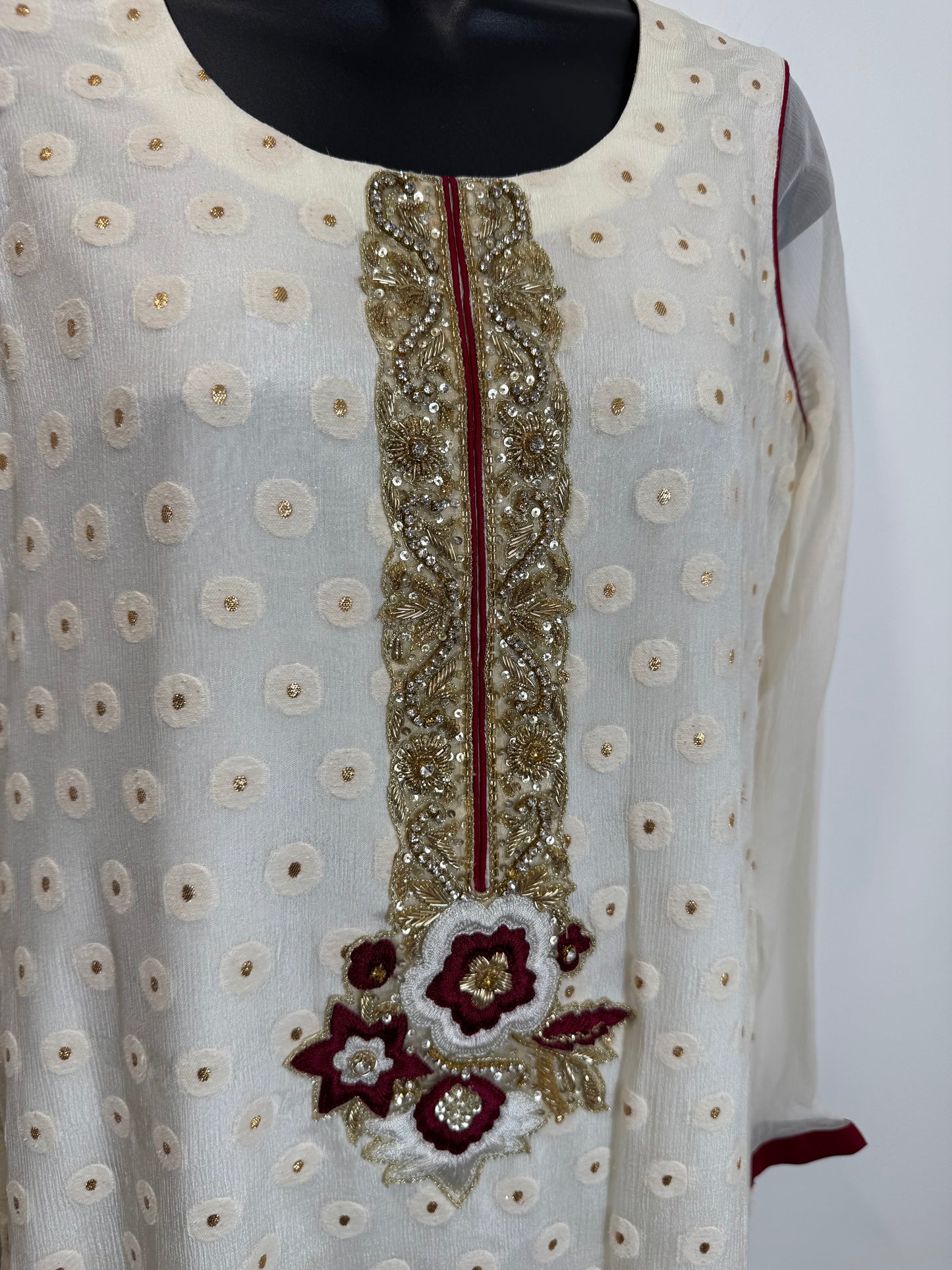 Beige Red Kurta - 36