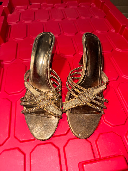 Bronze Strappy Mule Heels - 8