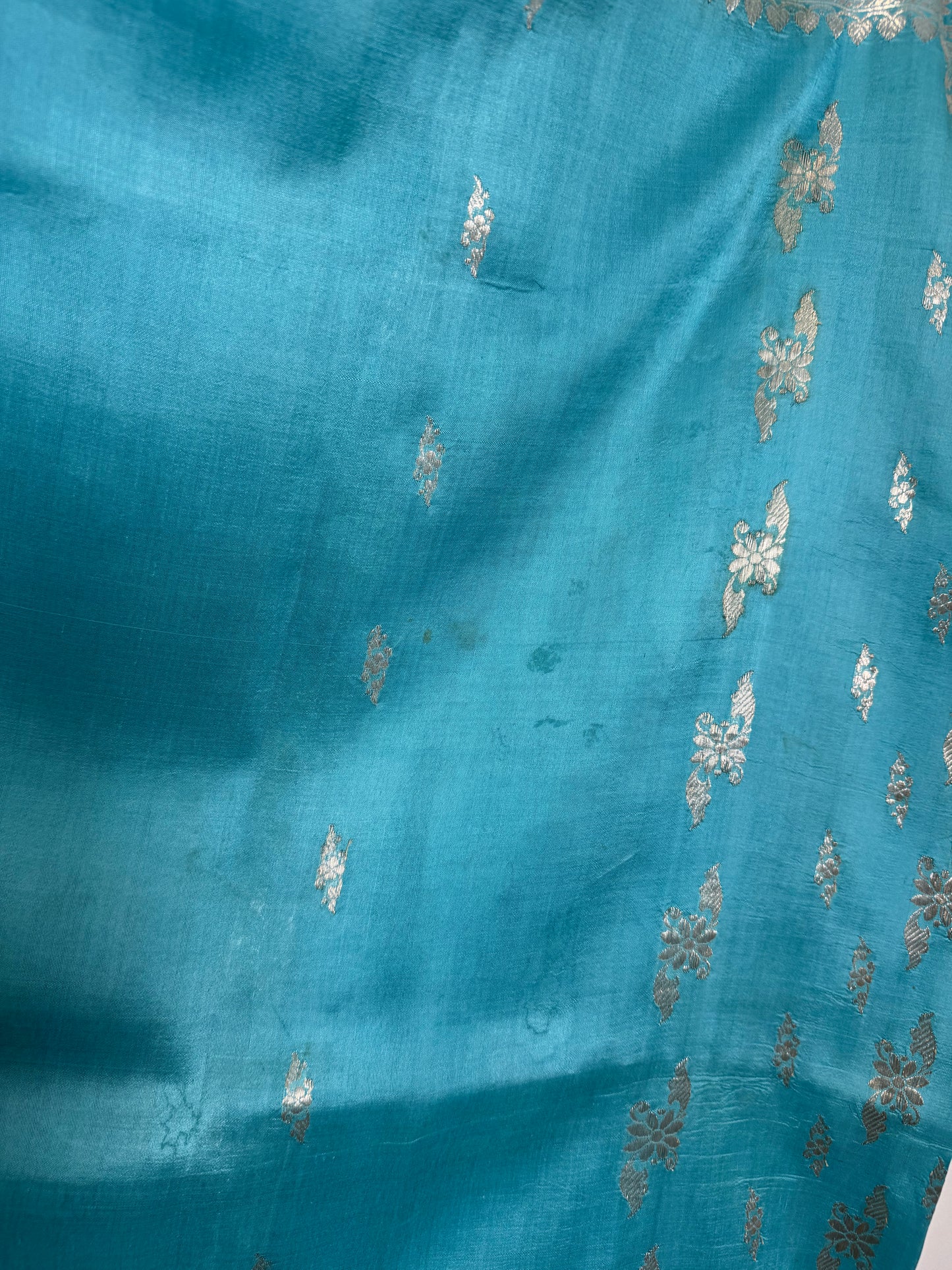 Teal Silver Sari Only