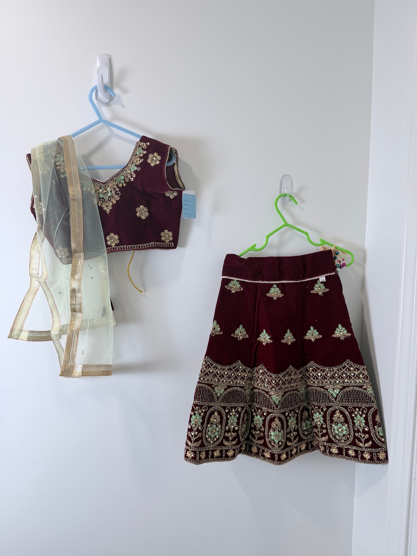 Maroon Green Lehenga - Kids Size 18
