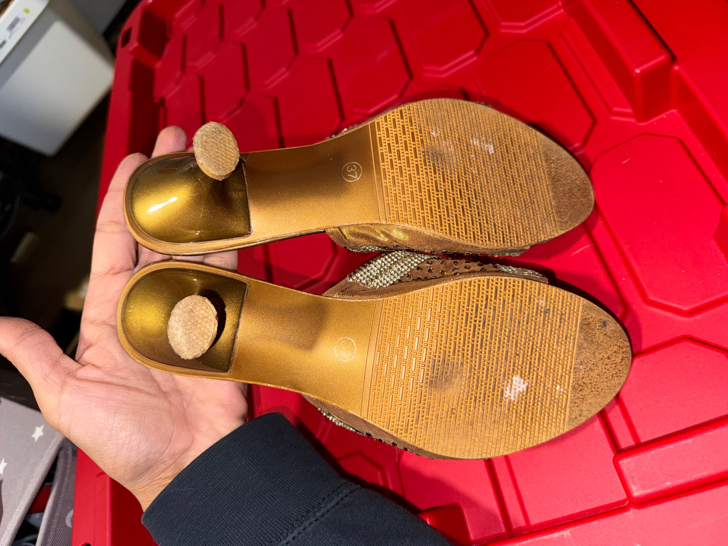 Gold Mesh Mule Heels - 7