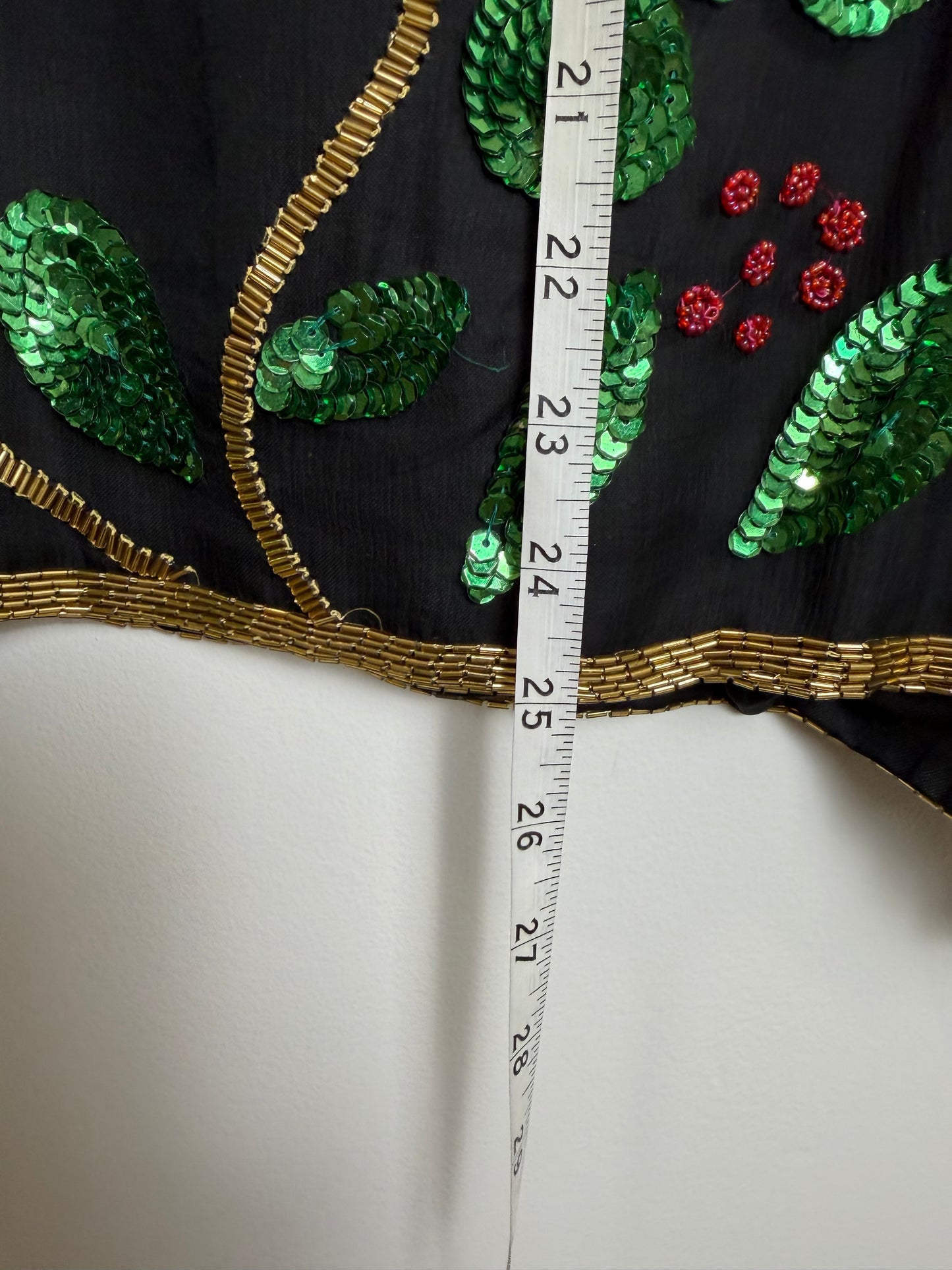 Vintage India Silk Sequin Beaded Floral Jacket Top Black 3X Boho Art Wear