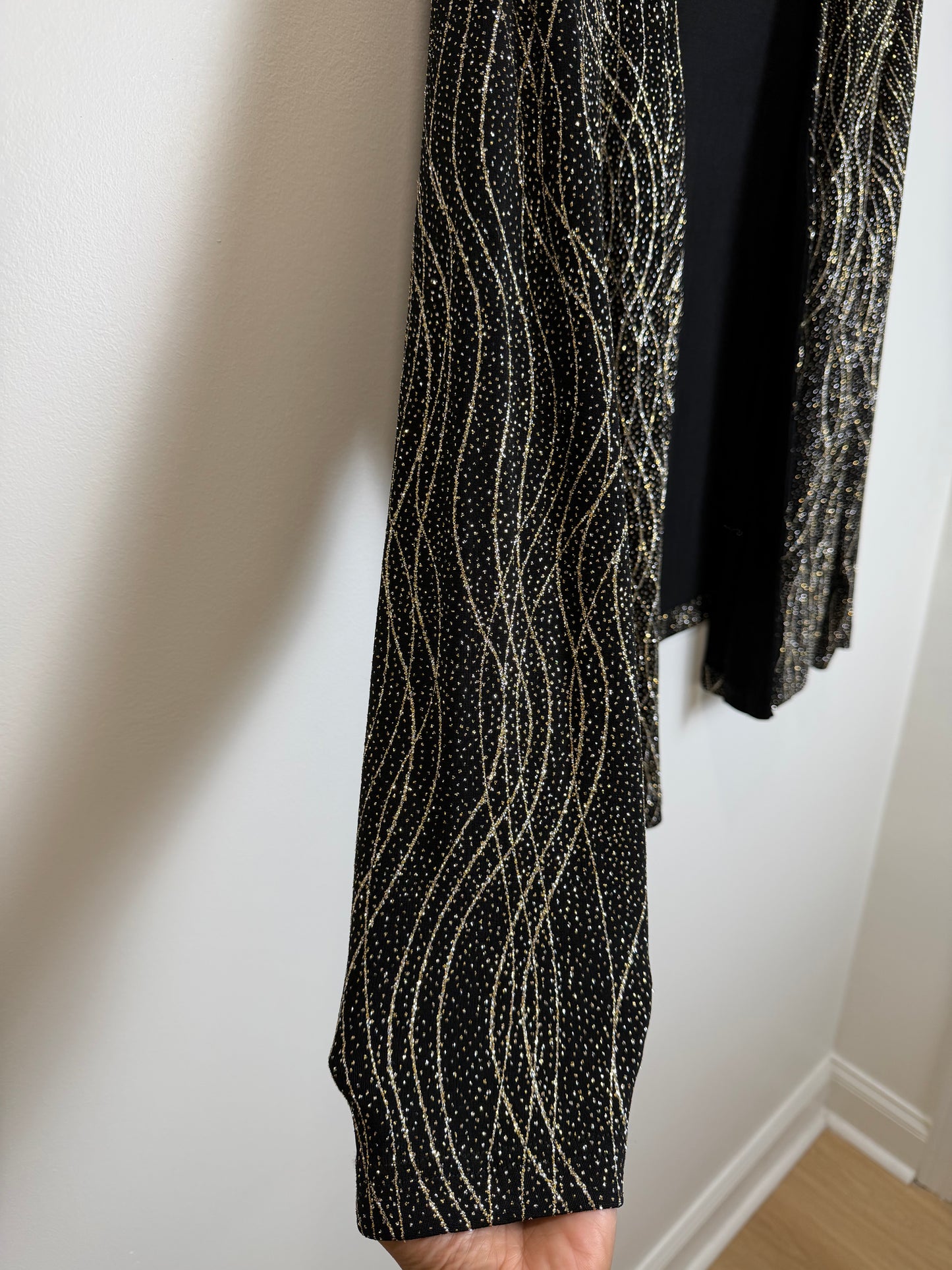 Ronni Nicole Black Gold Glitter Open Front Jacket Cardigan 22W