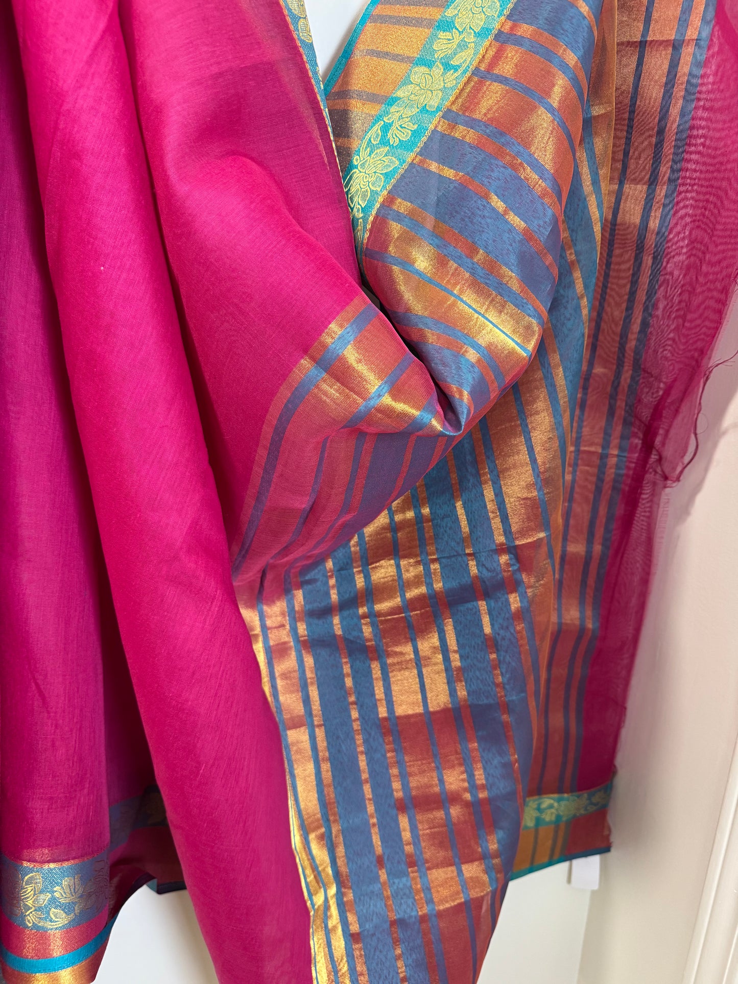Pink unfinished Sari