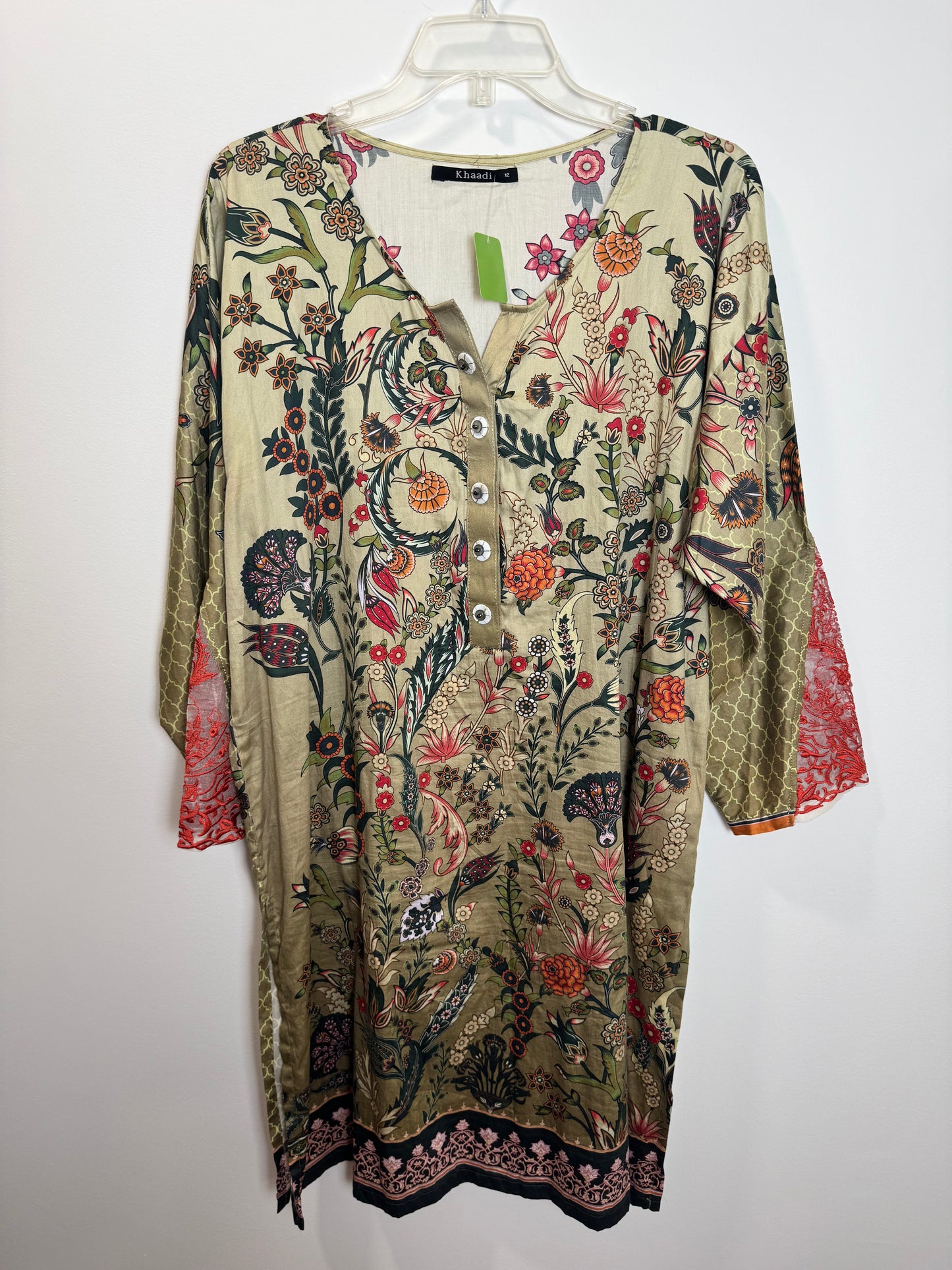 Beige green floral kurta - 46