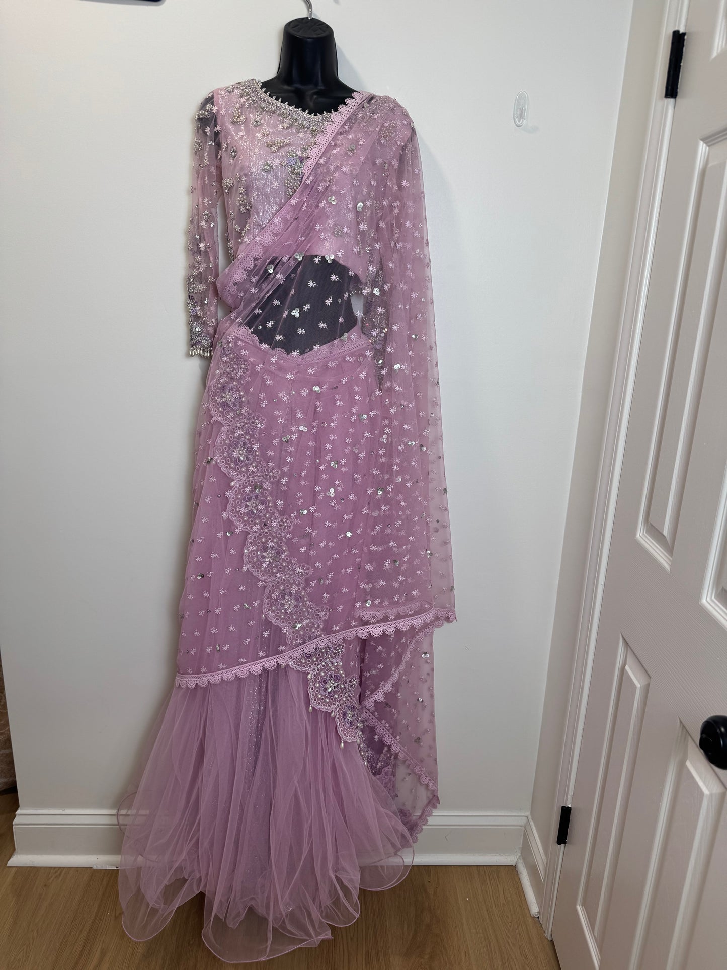 Lilac Lehenga Sari - 32