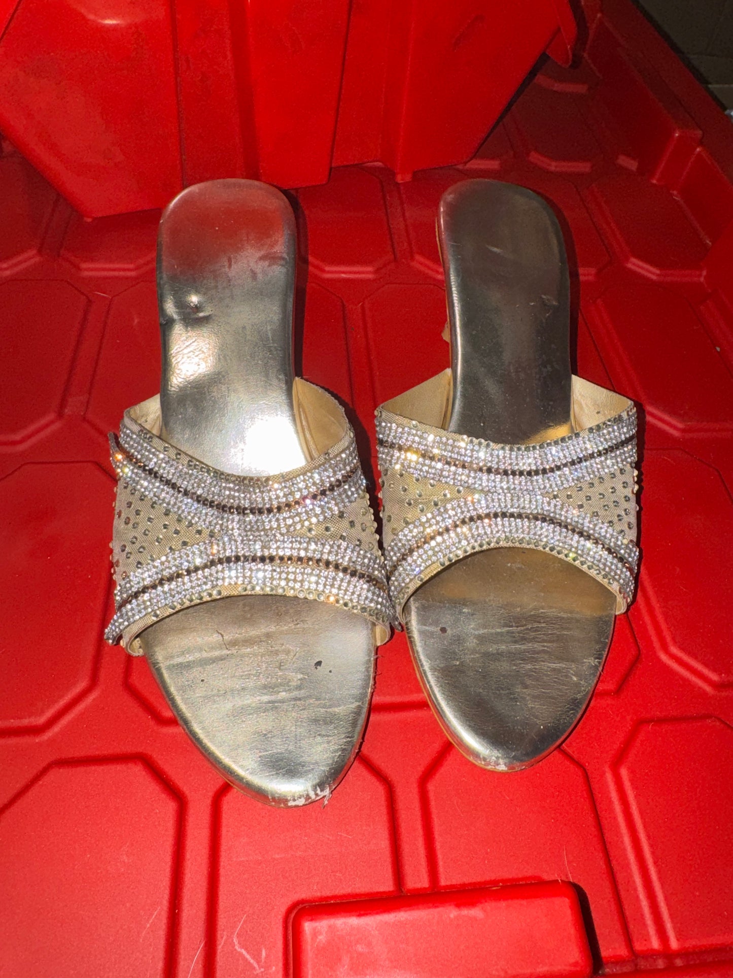 Gold Mesh Mule Heels - 6