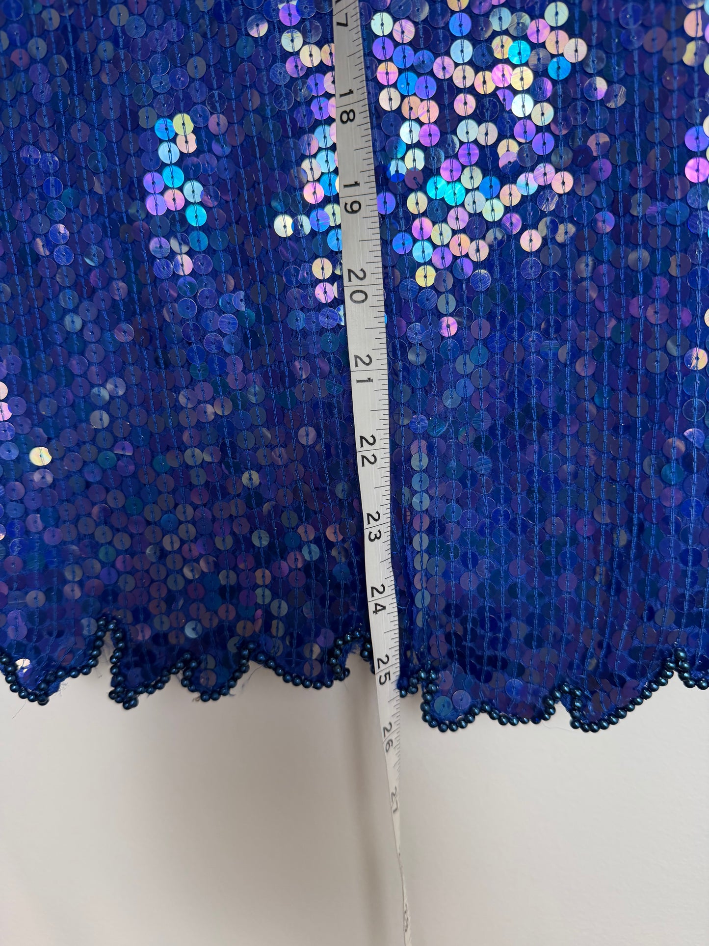 Vintage Stenay Silk Blue Sequin Beaded Floral Evening Top Blouse 2X