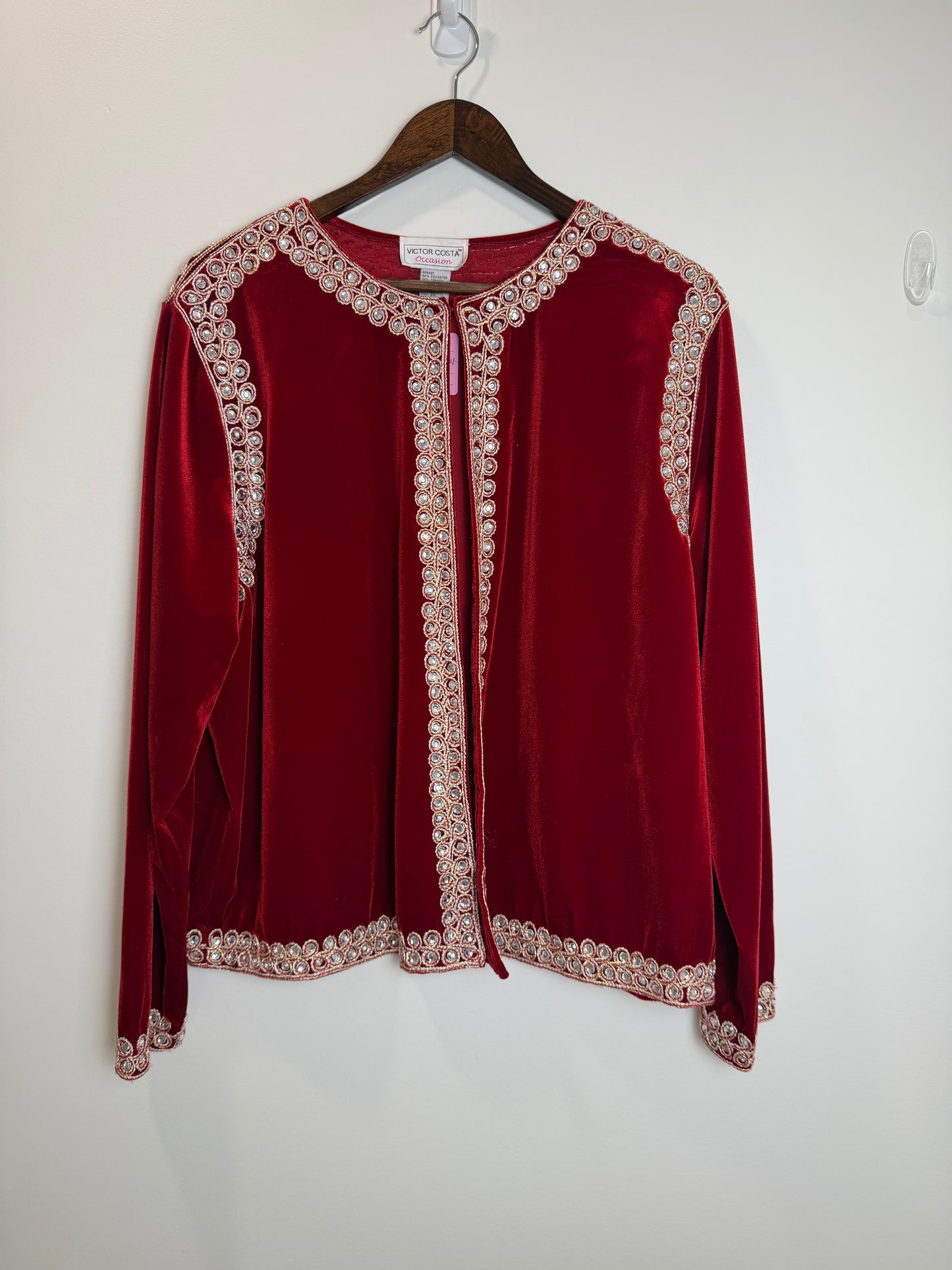 Victor Costa Red Velvet Rhinestone Trim Evening Jacket Women’s 2X