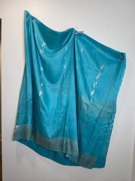 Teal Silver Sari Only