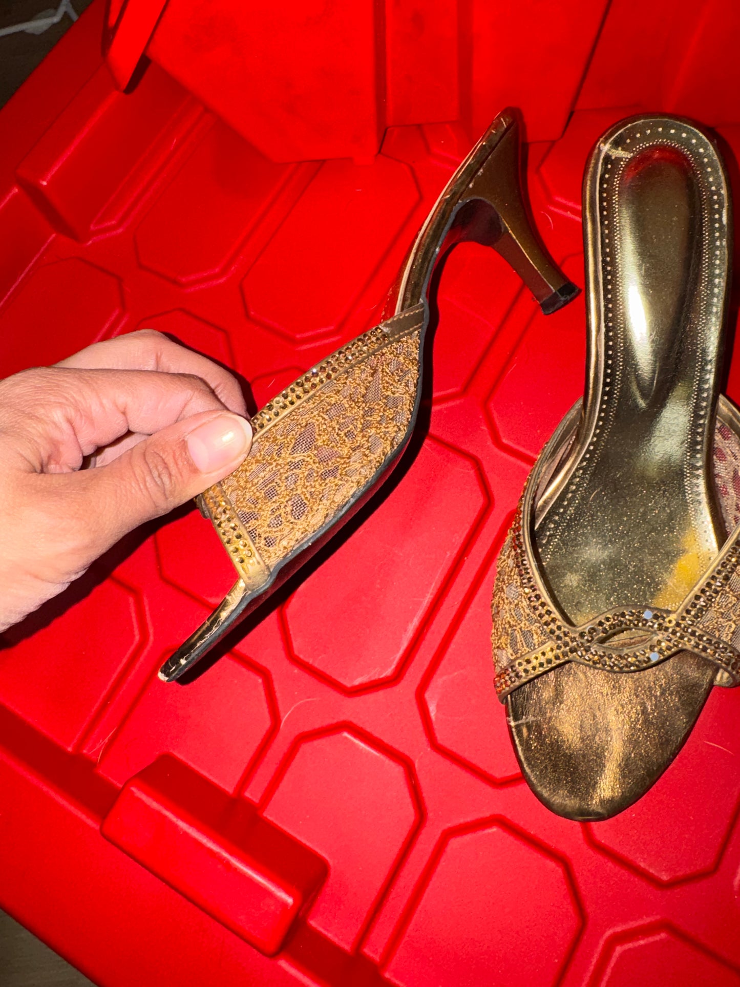 Bronze Mesh Mule Heels - 7