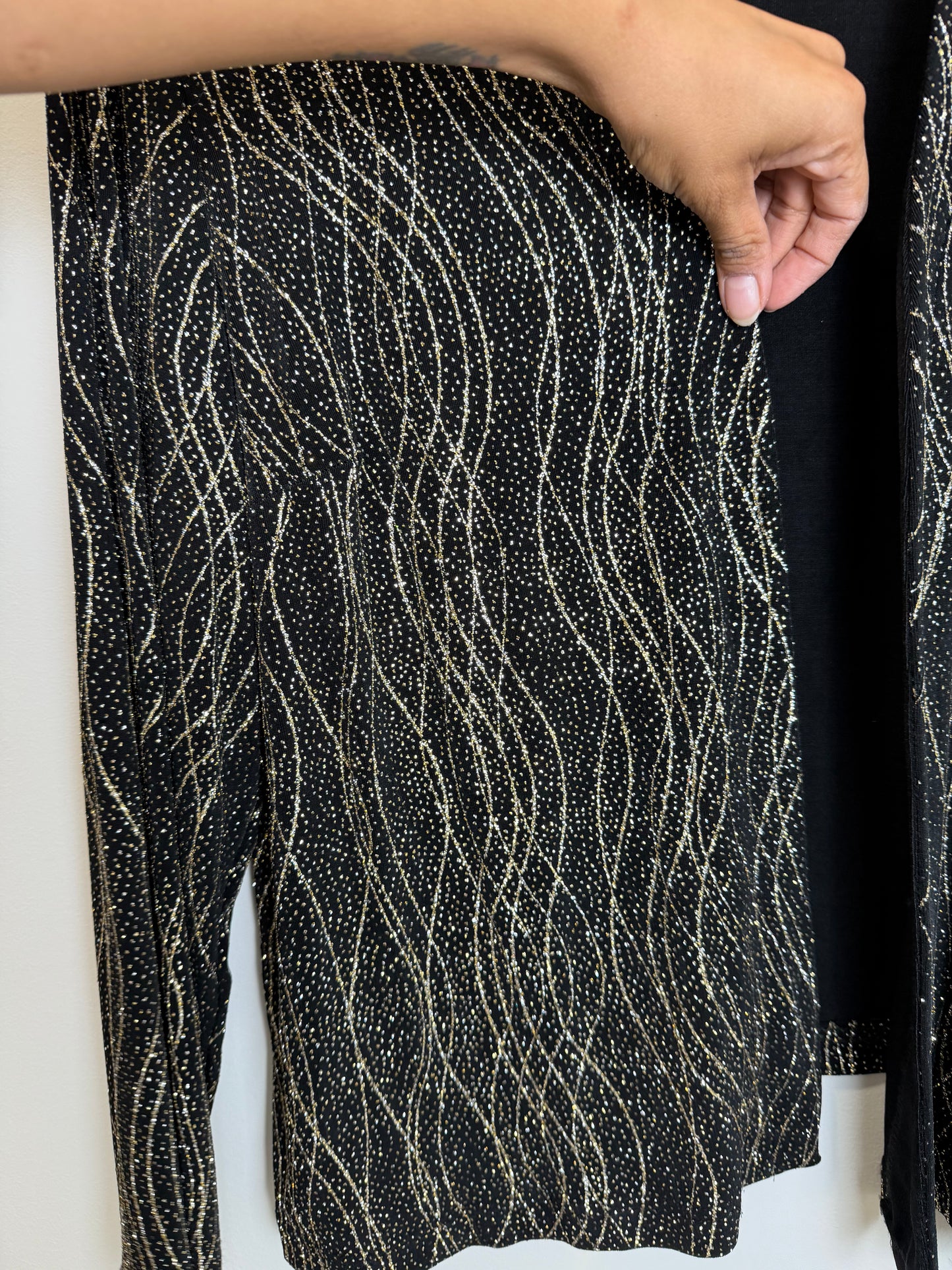 Ronni Nicole Black Gold Glitter Open Front Jacket Cardigan 22W
