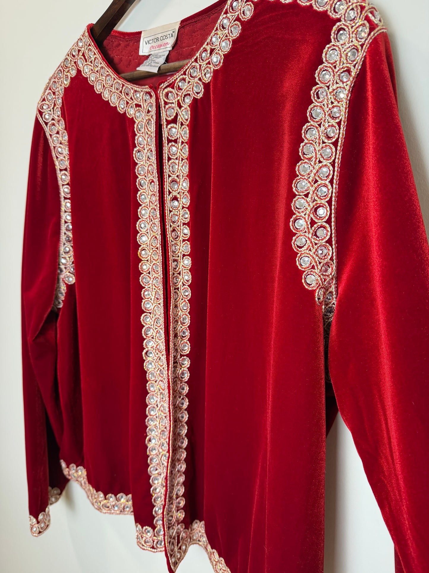 Victor Costa Red Velvet Rhinestone Trim Evening Jacket Women’s 2X