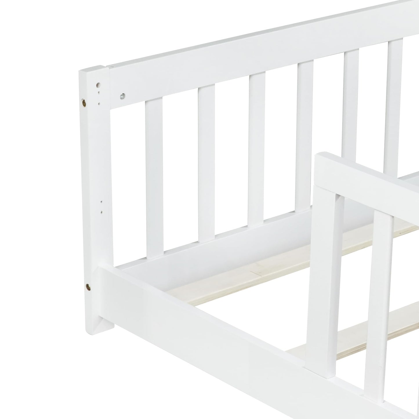 Bellemave Full Size Floor Bed with Slats and Safety Guardrail, Full Size Montessori Floor Bed with Fence and Door, Easy Assemble Montessori Beds for Kids, Girls, Boys, White