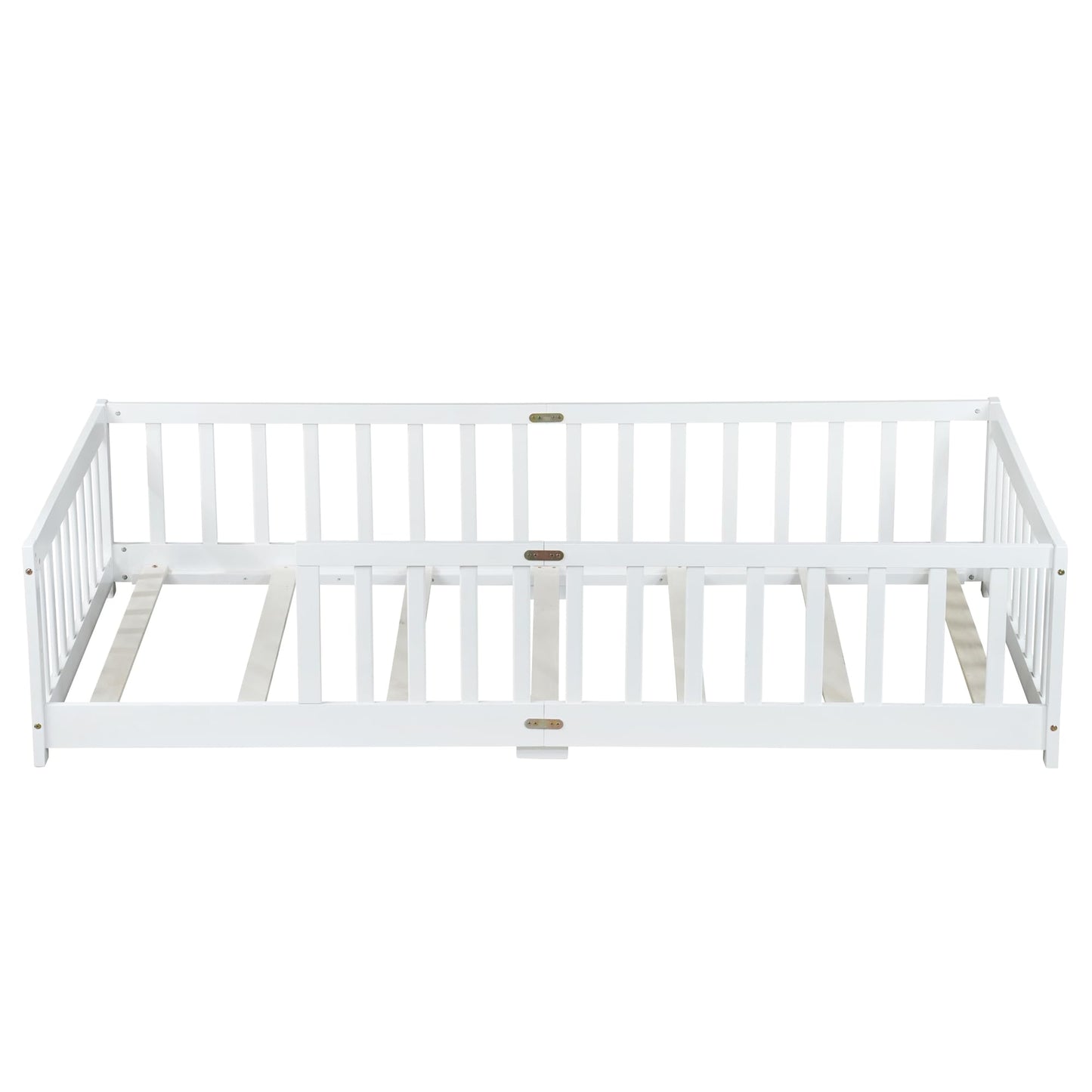 Bellemave Full Size Floor Bed with Slats and Safety Guardrail, Full Size Montessori Floor Bed with Fence and Door, Easy Assemble Montessori Beds for Kids, Girls, Boys, White