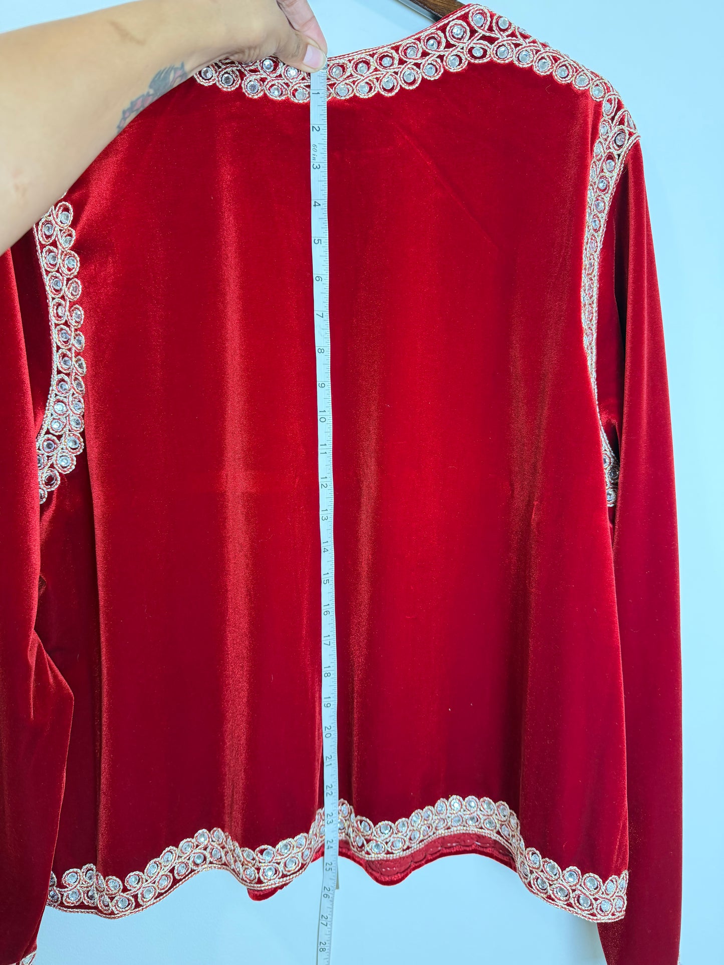Victor Costa Red Velvet Rhinestone Trim Evening Jacket Women’s 2X