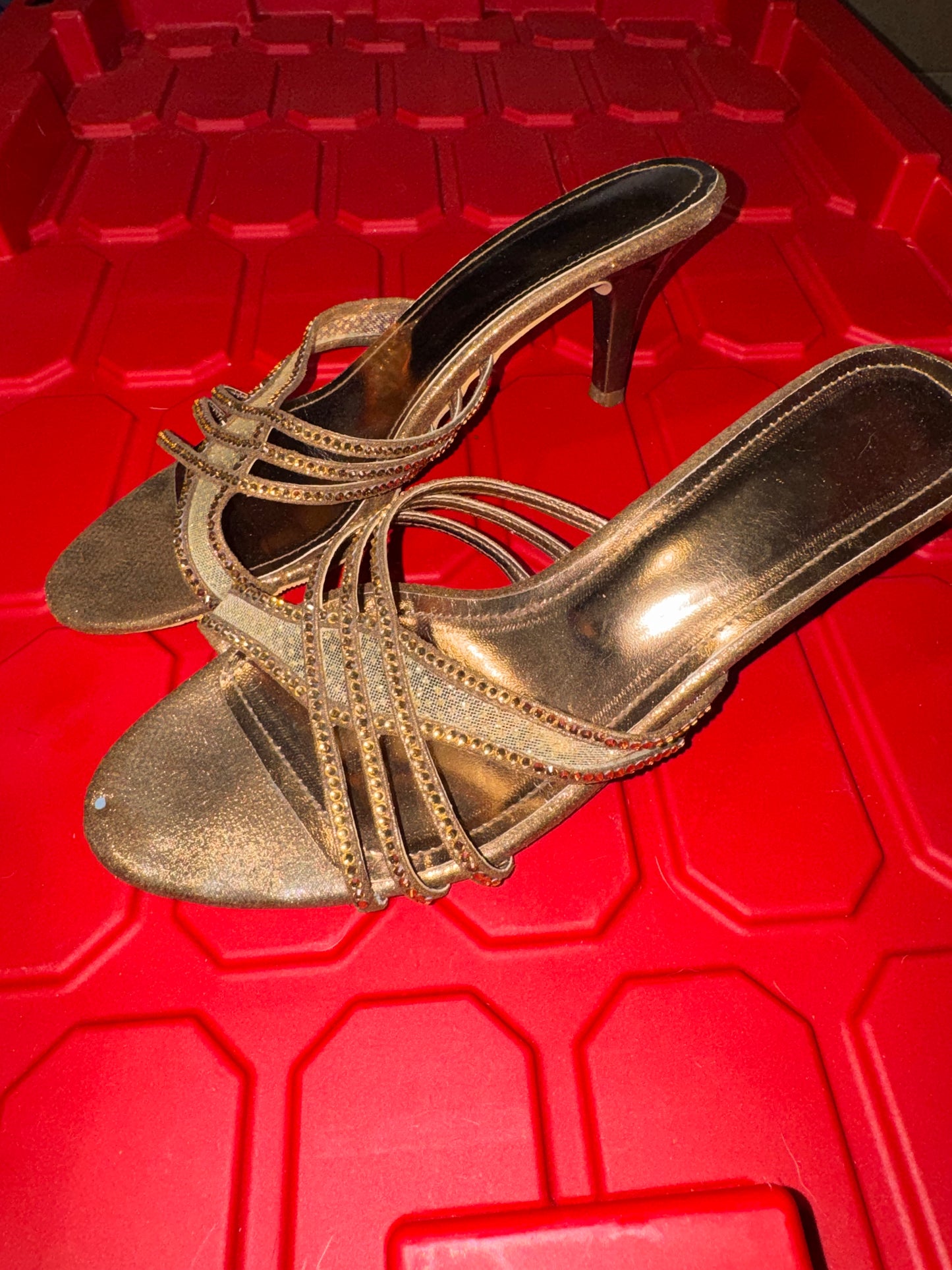 Bronze Strappy Mule Heels - 8
