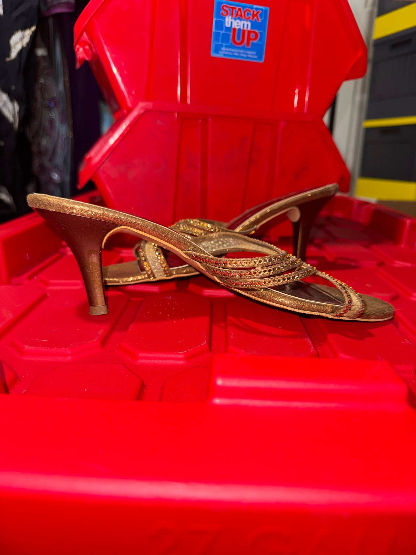 Bronze Strappy Mule Heels - 8