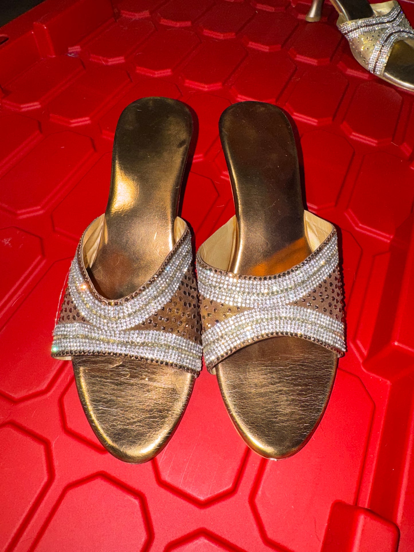 Gold Mesh Mule Heels - 7