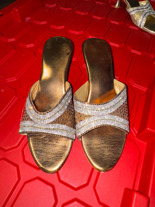 Gold Mesh Mule Heels - 7