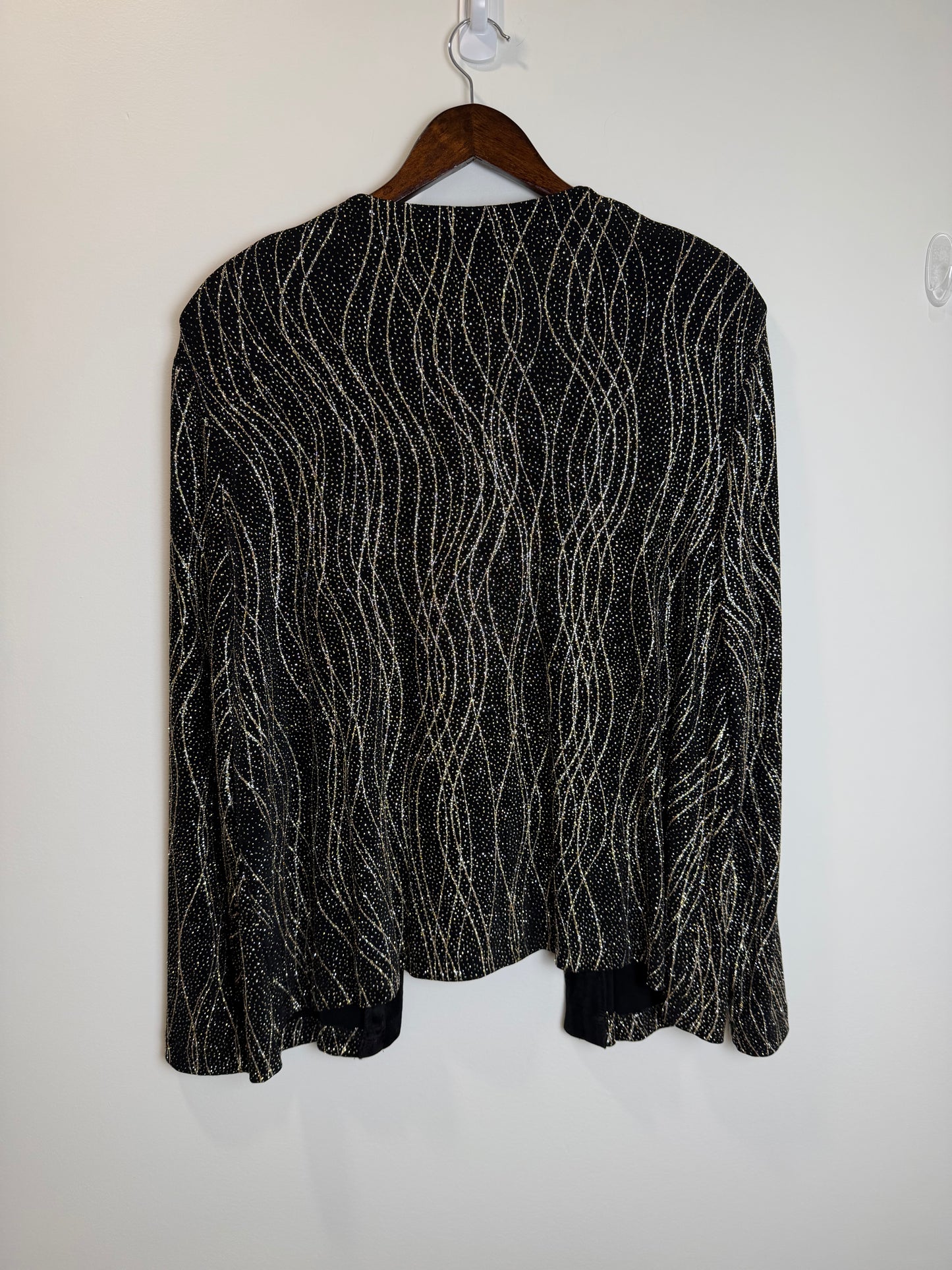 Ronni Nicole Black Gold Glitter Open Front Jacket Cardigan 22W
