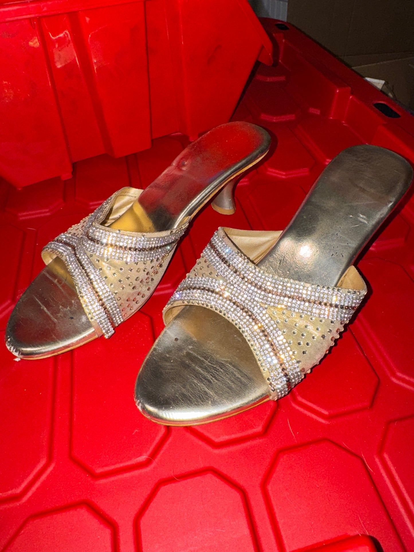 Gold Mesh Mule Heels - 6