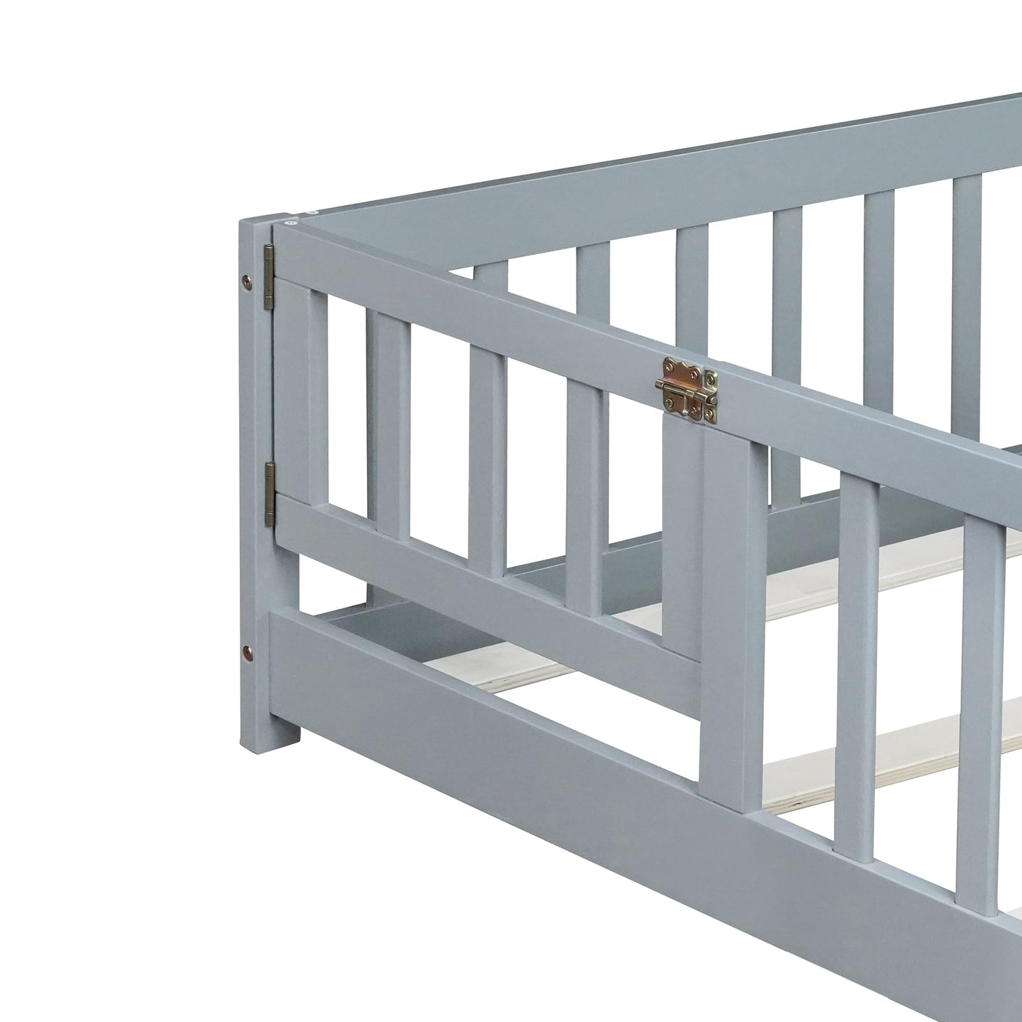 Bellemave Full Size Floor Bed with Slats and Safety Guardrail, Full Size Montessori Floor Bed with Fence and Door, Easy Assemble Montessori Beds for Kids, Girls, Boys, White