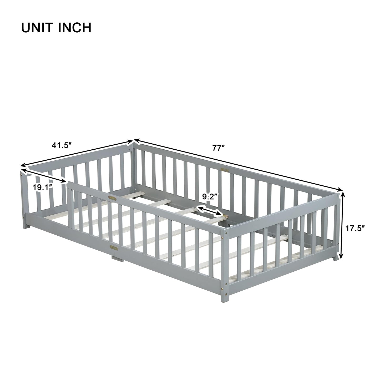 Bellemave Full Size Floor Bed with Slats and Safety Guardrail, Full Size Montessori Floor Bed with Fence and Door, Easy Assemble Montessori Beds for Kids, Girls, Boys, White