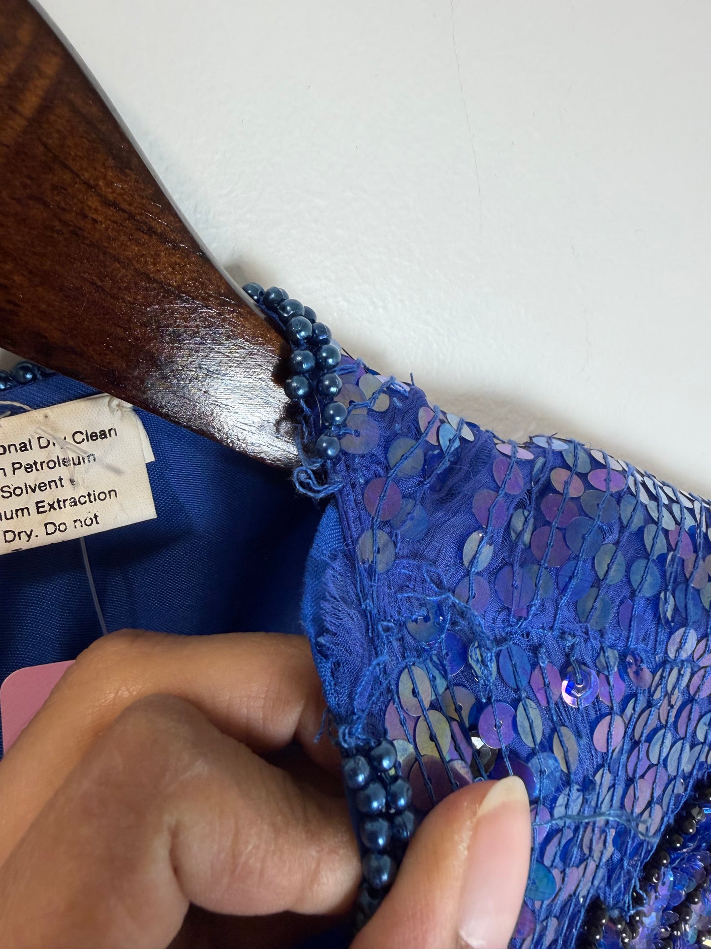 Vintage Stenay Silk Blue Sequin Beaded Floral Evening Top Blouse 2X