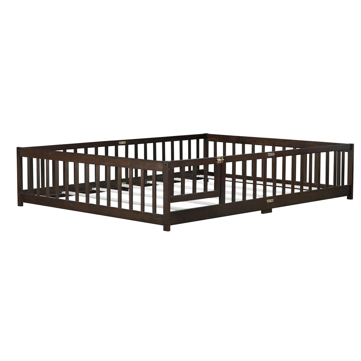 Bellemave Full Size Floor Bed with Slats and Safety Guardrail, Full Size Montessori Floor Bed with Fence and Door, Easy Assemble Montessori Beds for Kids, Girls, Boys, White