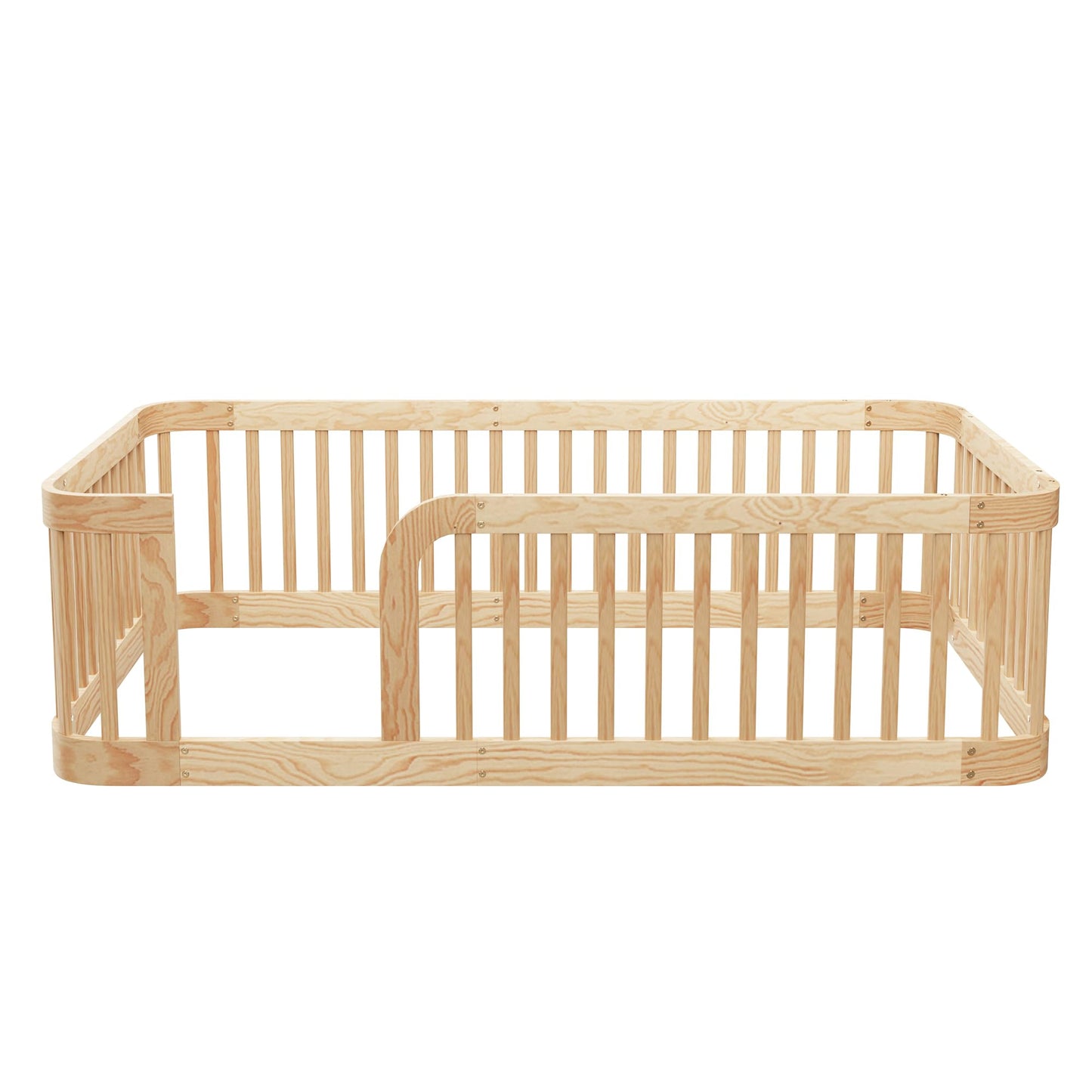 Bellemave Full Size Floor Bed with Slats and Safety Guardrail, Full Size Montessori Floor Bed with Fence and Door, Easy Assemble Montessori Beds for Kids, Girls, Boys, White