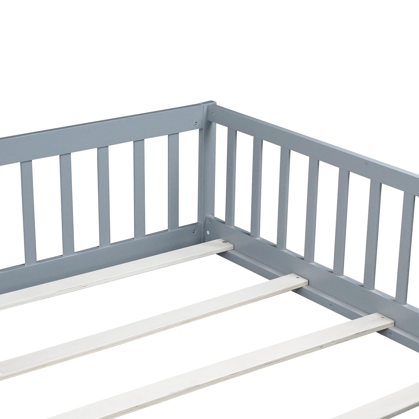 Bellemave Full Size Floor Bed with Slats and Safety Guardrail, Full Size Montessori Floor Bed with Fence and Door, Easy Assemble Montessori Beds for Kids, Girls, Boys, White