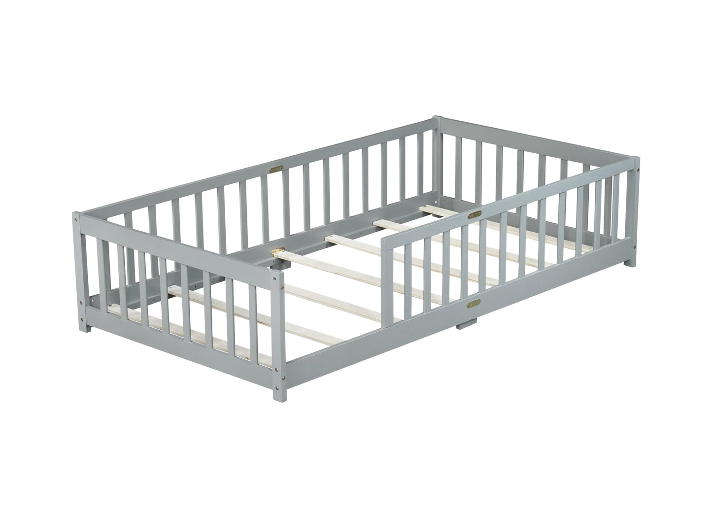 Bellemave Full Size Floor Bed with Slats and Safety Guardrail, Full Size Montessori Floor Bed with Fence and Door, Easy Assemble Montessori Beds for Kids, Girls, Boys, White