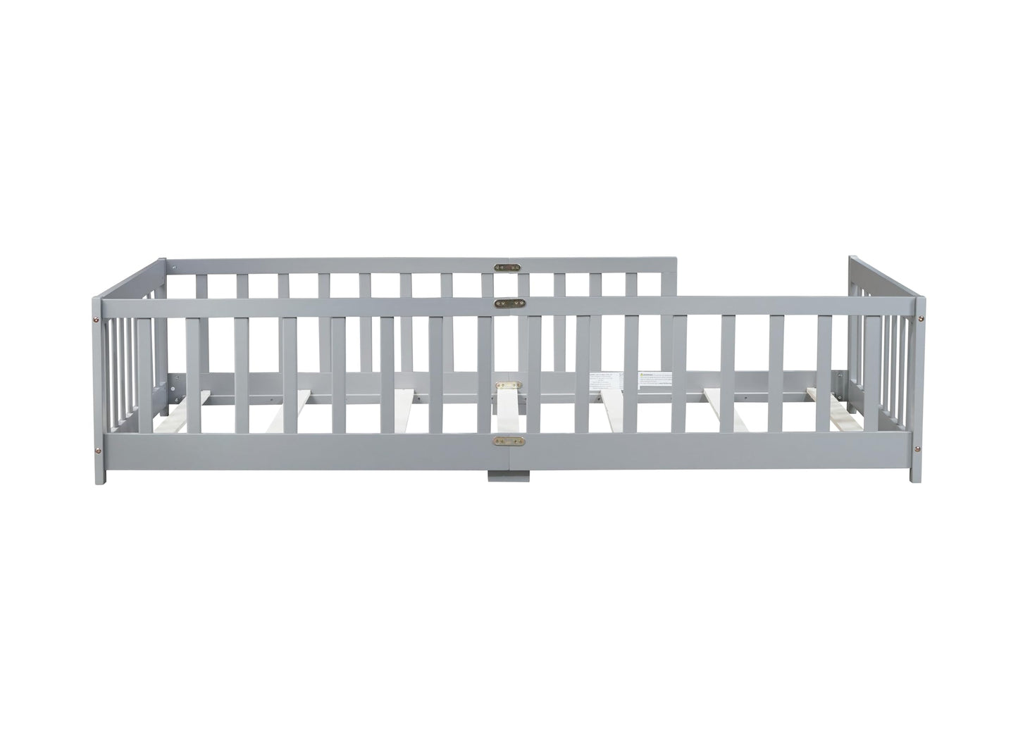 Bellemave Full Size Floor Bed with Slats and Safety Guardrail, Full Size Montessori Floor Bed with Fence and Door, Easy Assemble Montessori Beds for Kids, Girls, Boys, White