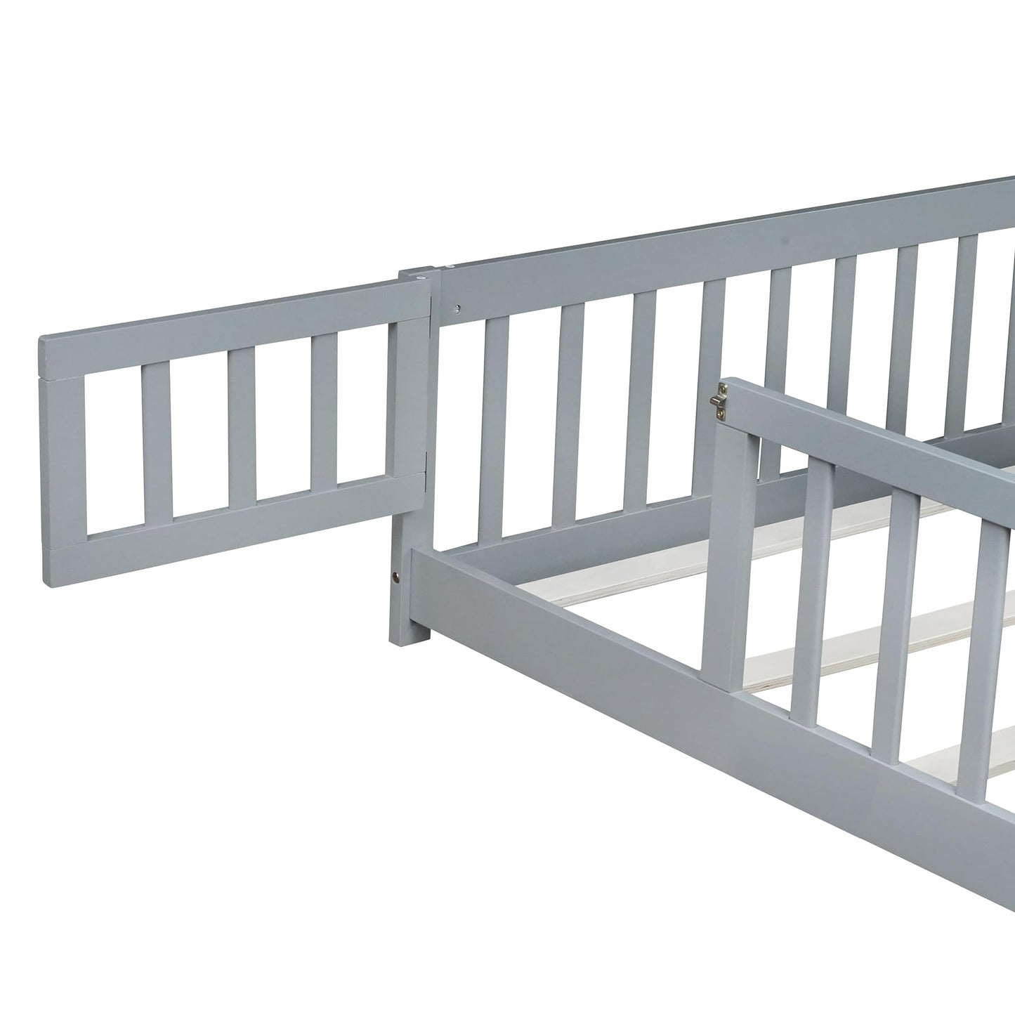 Bellemave Full Size Floor Bed with Slats and Safety Guardrail, Full Size Montessori Floor Bed with Fence and Door, Easy Assemble Montessori Beds for Kids, Girls, Boys, White