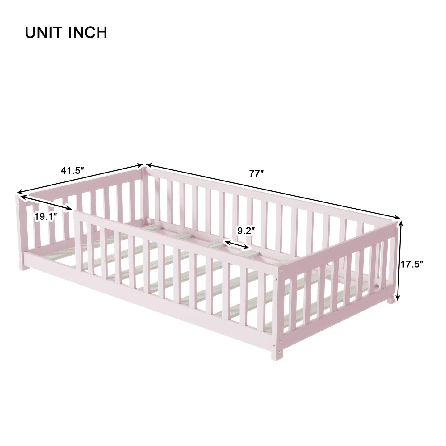 Bellemave Full Size Floor Bed with Slats and Safety Guardrail, Full Size Montessori Floor Bed with Fence and Door, Easy Assemble Montessori Beds for Kids, Girls, Boys, White