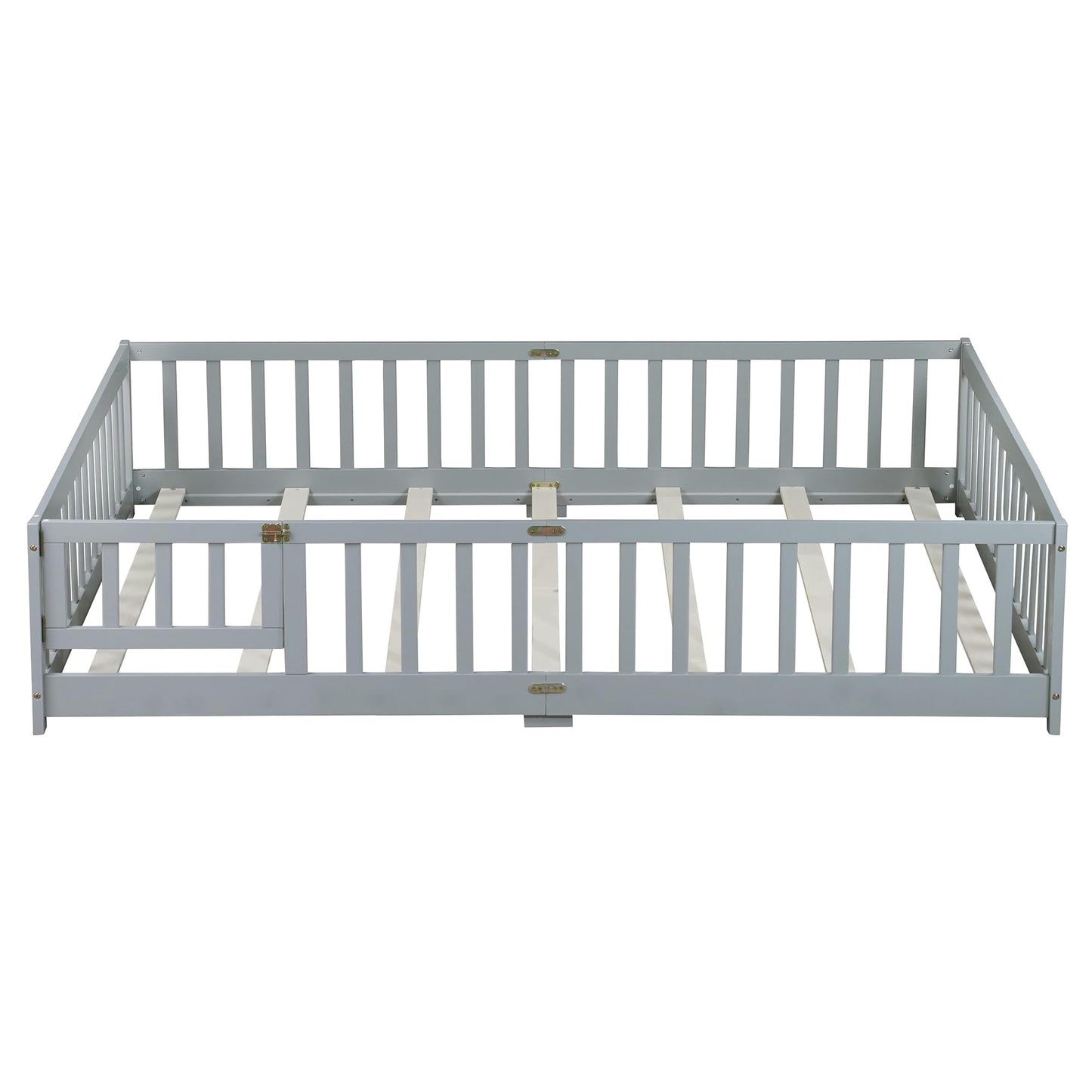 Bellemave Full Size Floor Bed with Slats and Safety Guardrail, Full Size Montessori Floor Bed with Fence and Door, Easy Assemble Montessori Beds for Kids, Girls, Boys, White