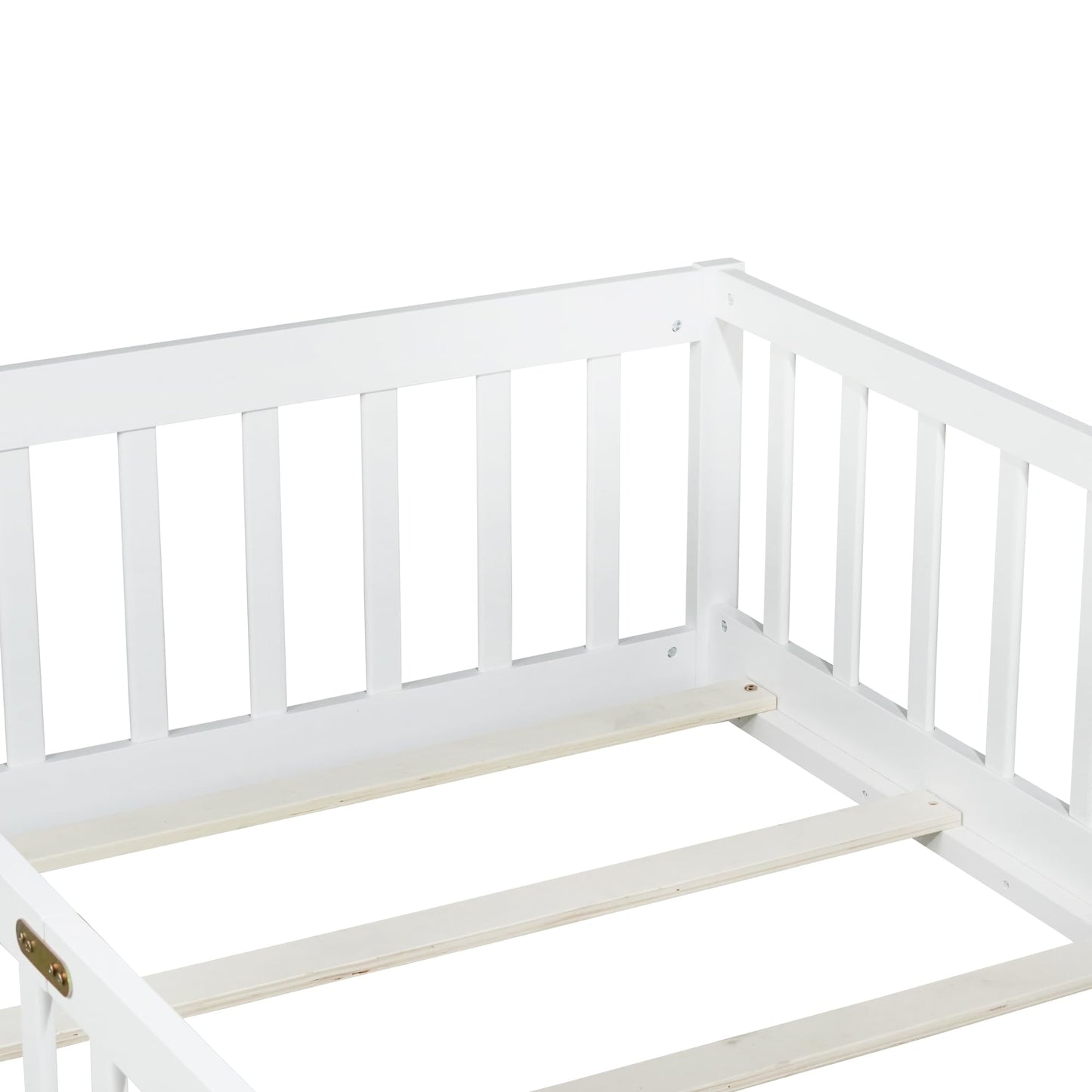 Bellemave Full Size Floor Bed with Slats and Safety Guardrail, Full Size Montessori Floor Bed with Fence and Door, Easy Assemble Montessori Beds for Kids, Girls, Boys, White