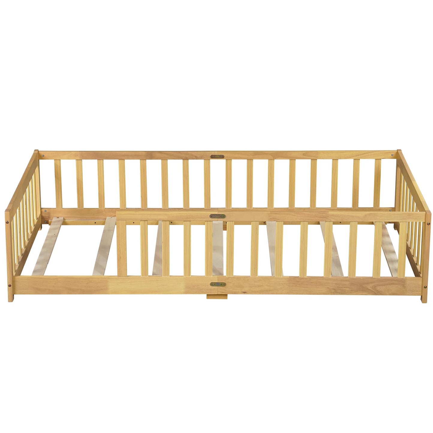 Bellemave Full Size Floor Bed with Slats and Safety Guardrail, Full Size Montessori Floor Bed with Fence and Door, Easy Assemble Montessori Beds for Kids, Girls, Boys, White