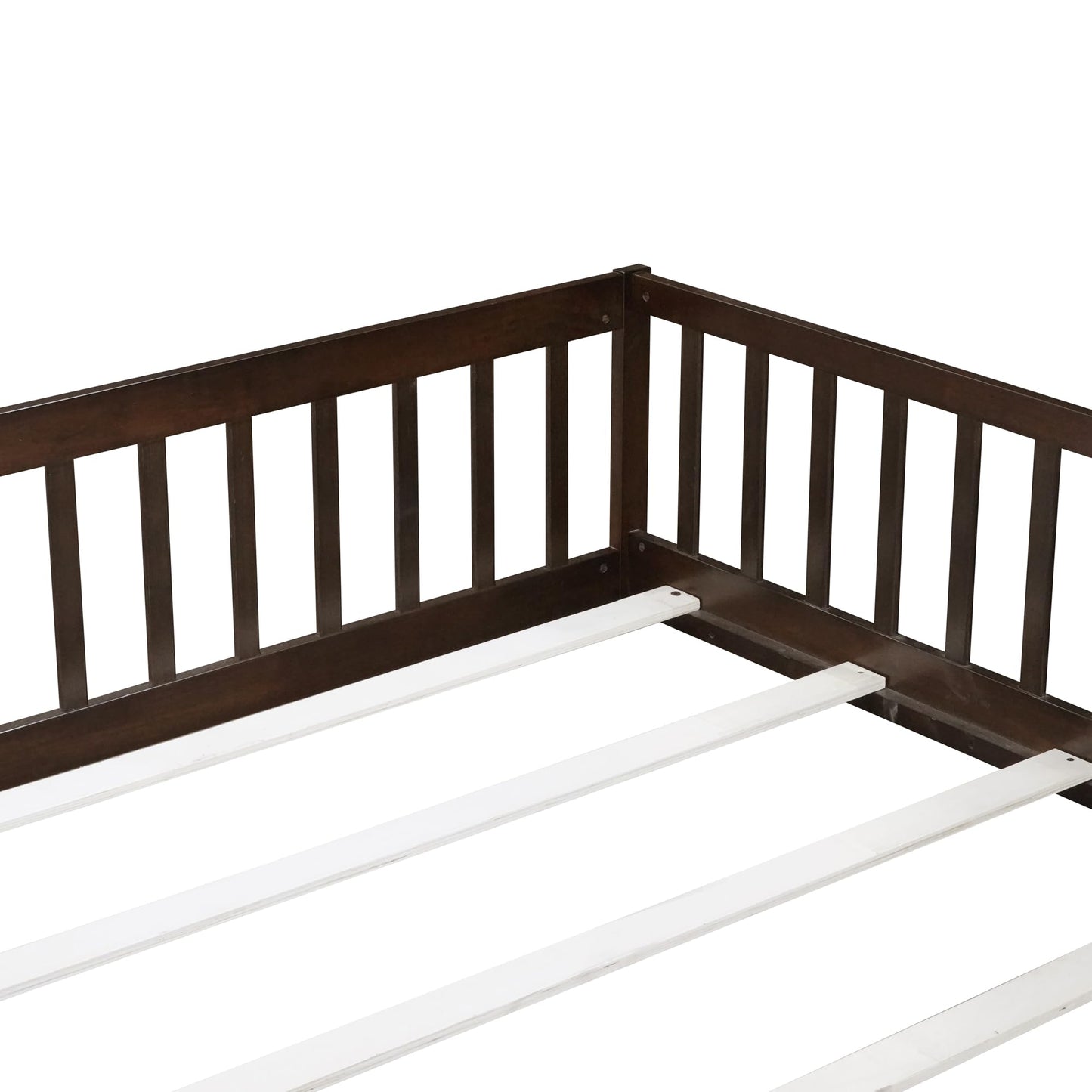 Bellemave Full Size Floor Bed with Slats and Safety Guardrail, Full Size Montessori Floor Bed with Fence and Door, Easy Assemble Montessori Beds for Kids, Girls, Boys, White