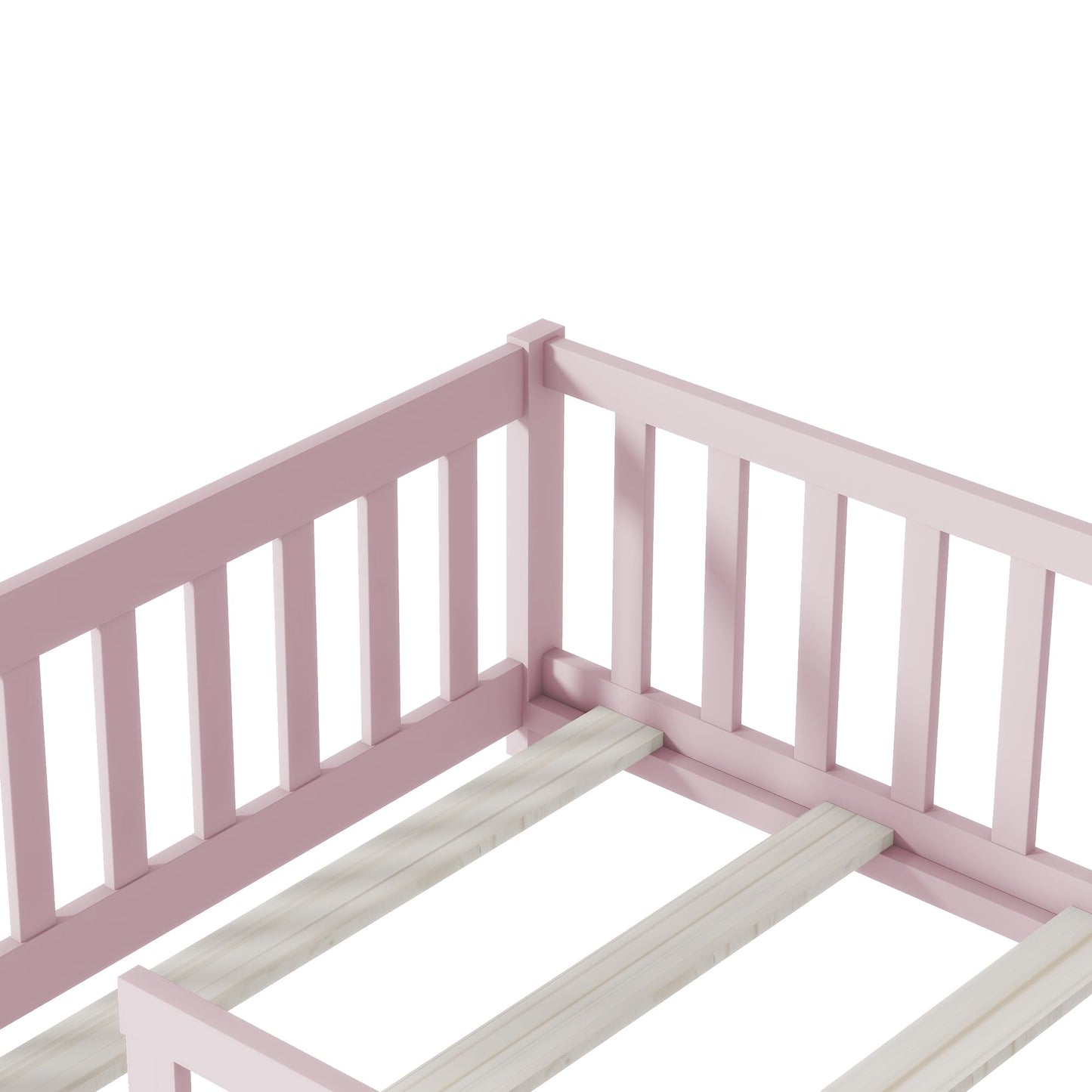 Bellemave Full Size Floor Bed with Slats and Safety Guardrail, Full Size Montessori Floor Bed with Fence and Door, Easy Assemble Montessori Beds for Kids, Girls, Boys, White