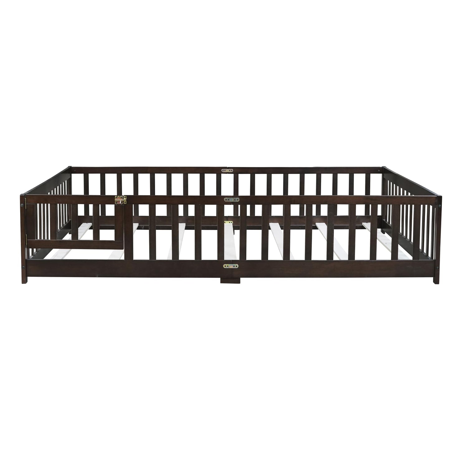 Bellemave Full Size Floor Bed with Slats and Safety Guardrail, Full Size Montessori Floor Bed with Fence and Door, Easy Assemble Montessori Beds for Kids, Girls, Boys, White