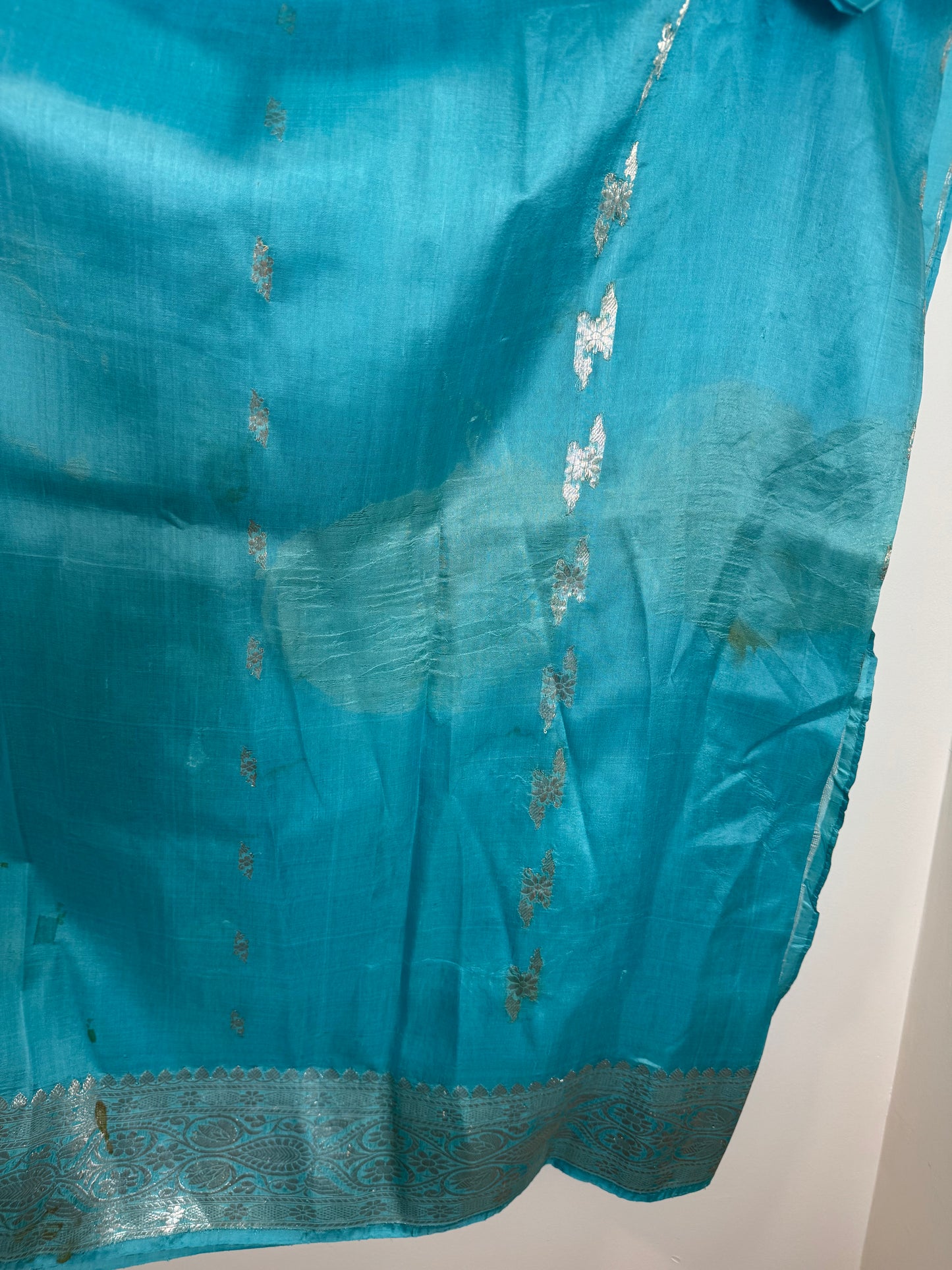 Teal Silver Sari Only